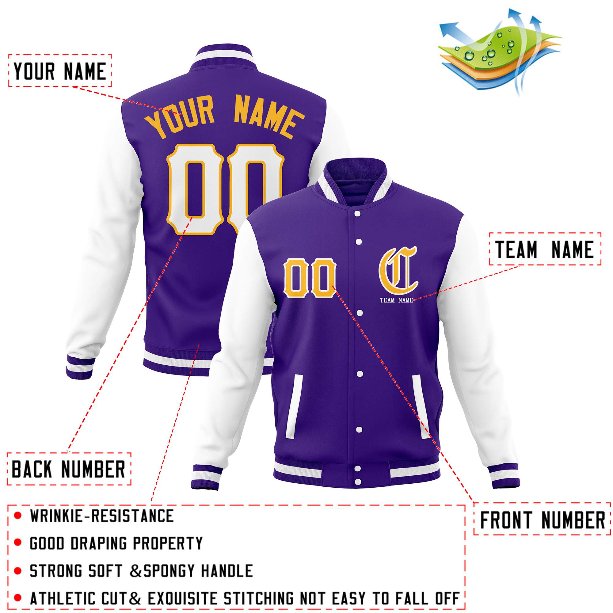 Custom Full-Snap Varsity Bomber Baseball Jackets Stitched Name Number