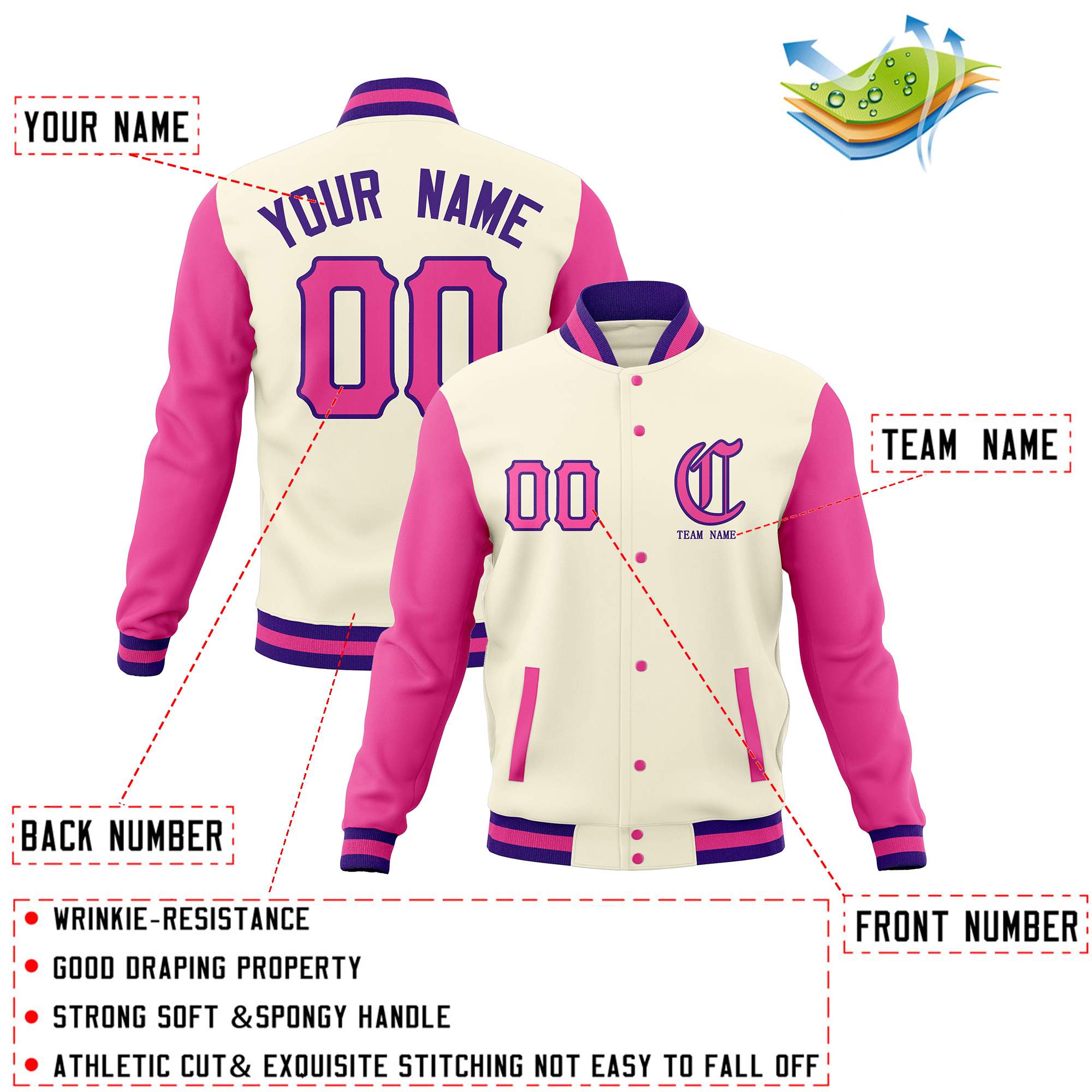 Custom Full-Snap Varsity Letterman Baseball Jackets Personalized Cotton Blend Coats