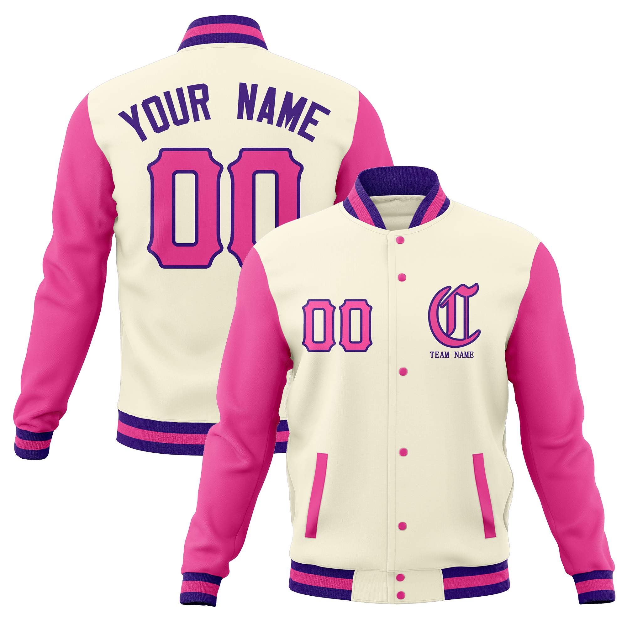 Custom Full-Snap Varsity Letterman Baseball Jackets Personalized Cotton Blend Coats