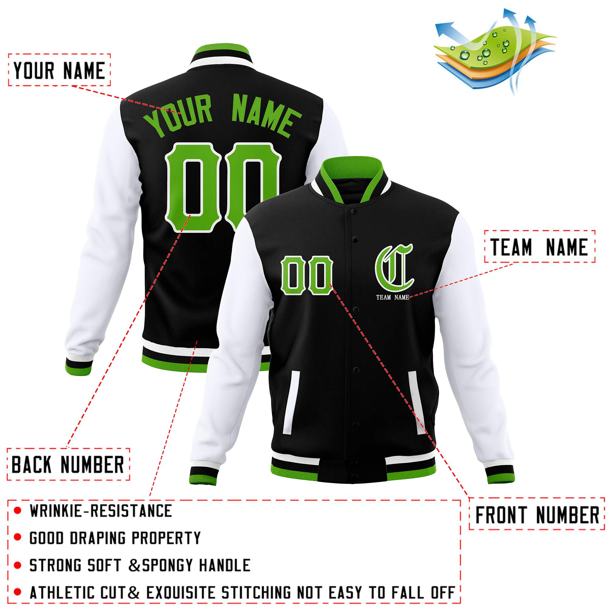 Custom Full-Snap Varsity Letterman Jackets Personalized Baseball Coats