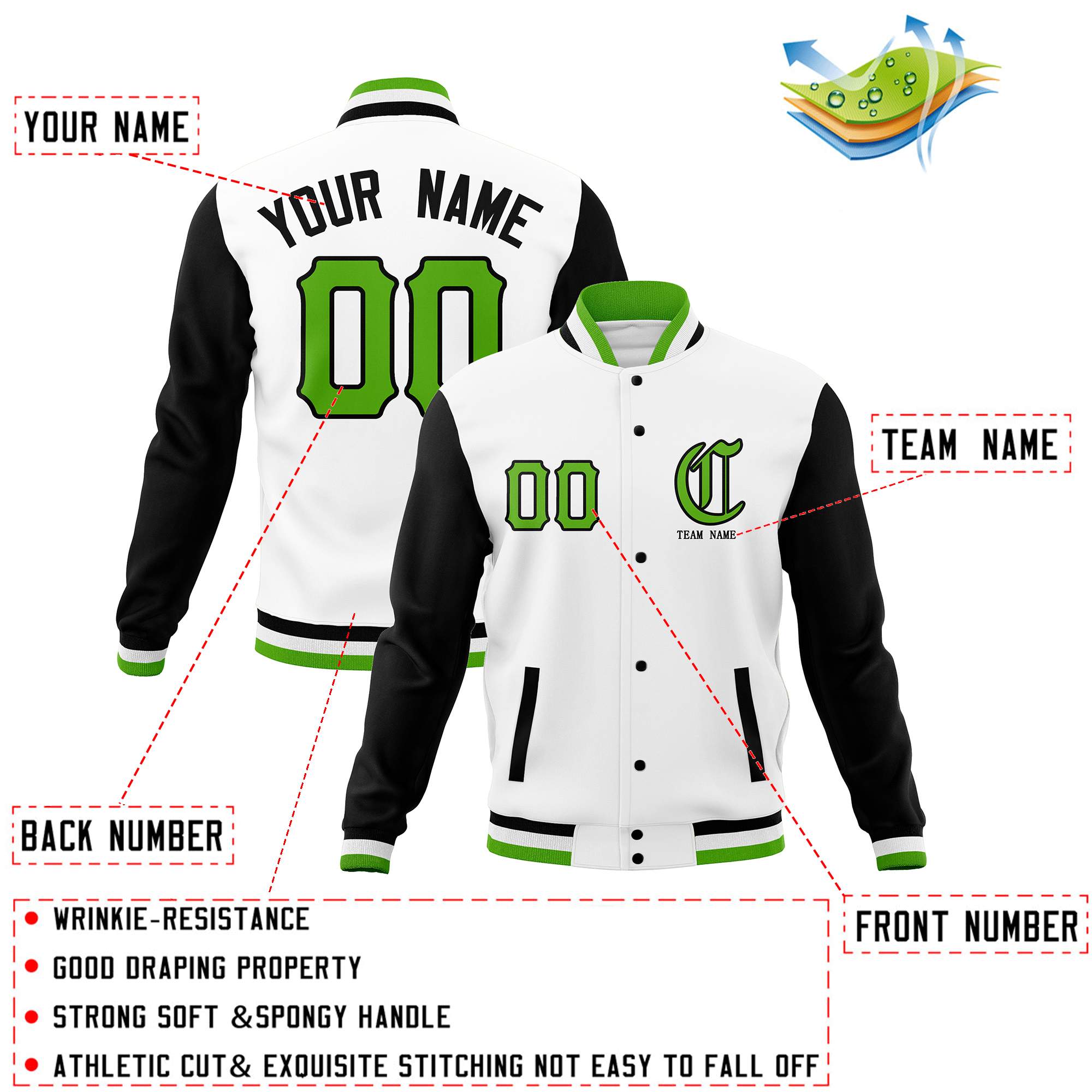 Custom Full-Snap Varsity Bomber Baseball Jackets Personalized Coats