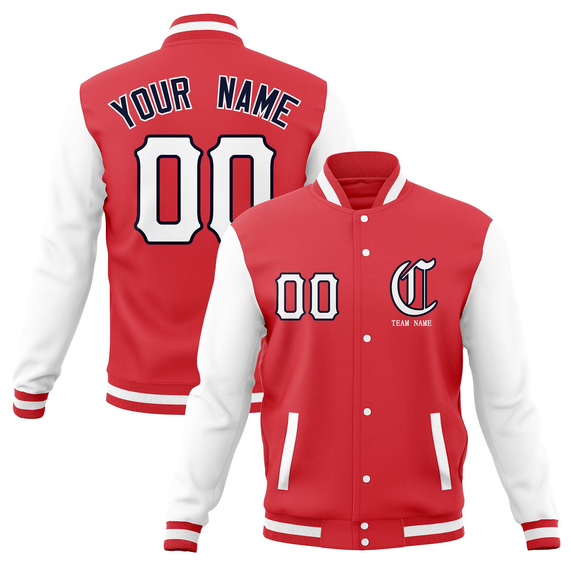 Custom Full-Snap Varsity Bomber Baseball Jackets Stitched Name Number