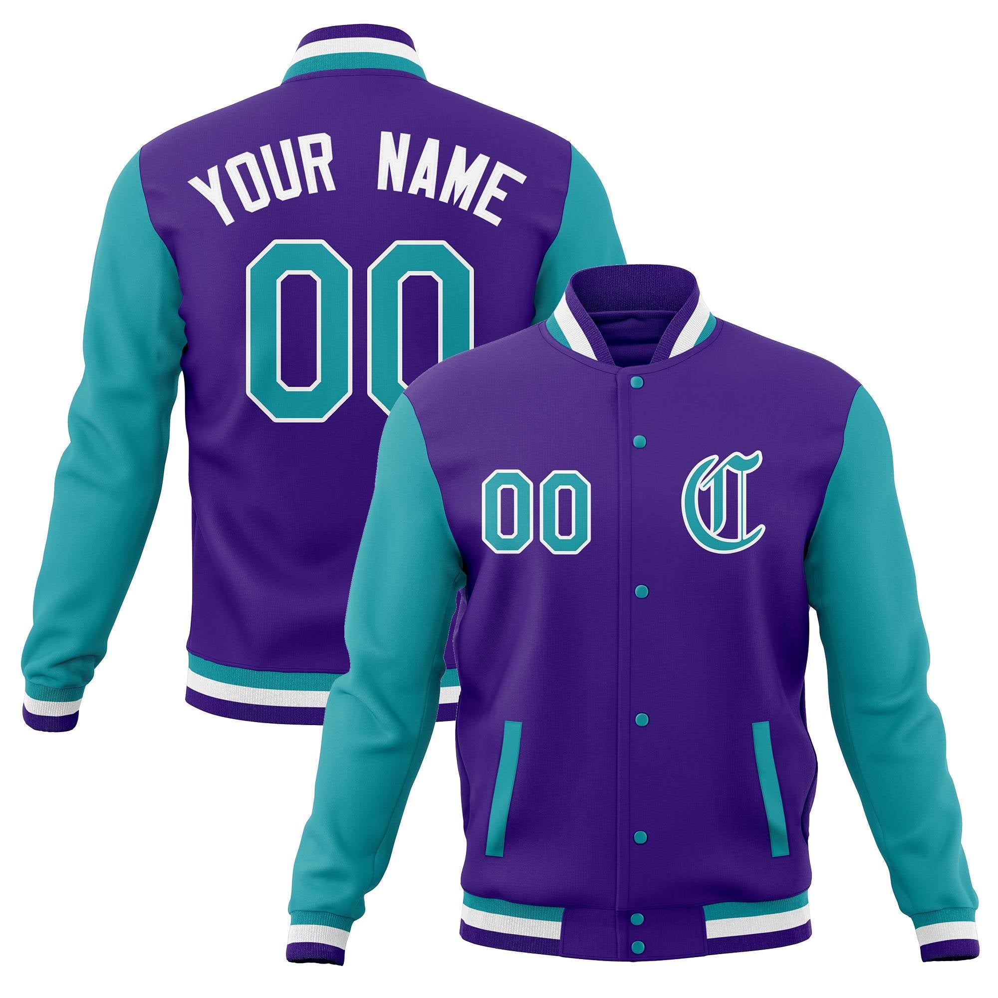 Custom Varsity Letterman Baseball Jackets Personalized Full-Snap with Raglan Sleeves