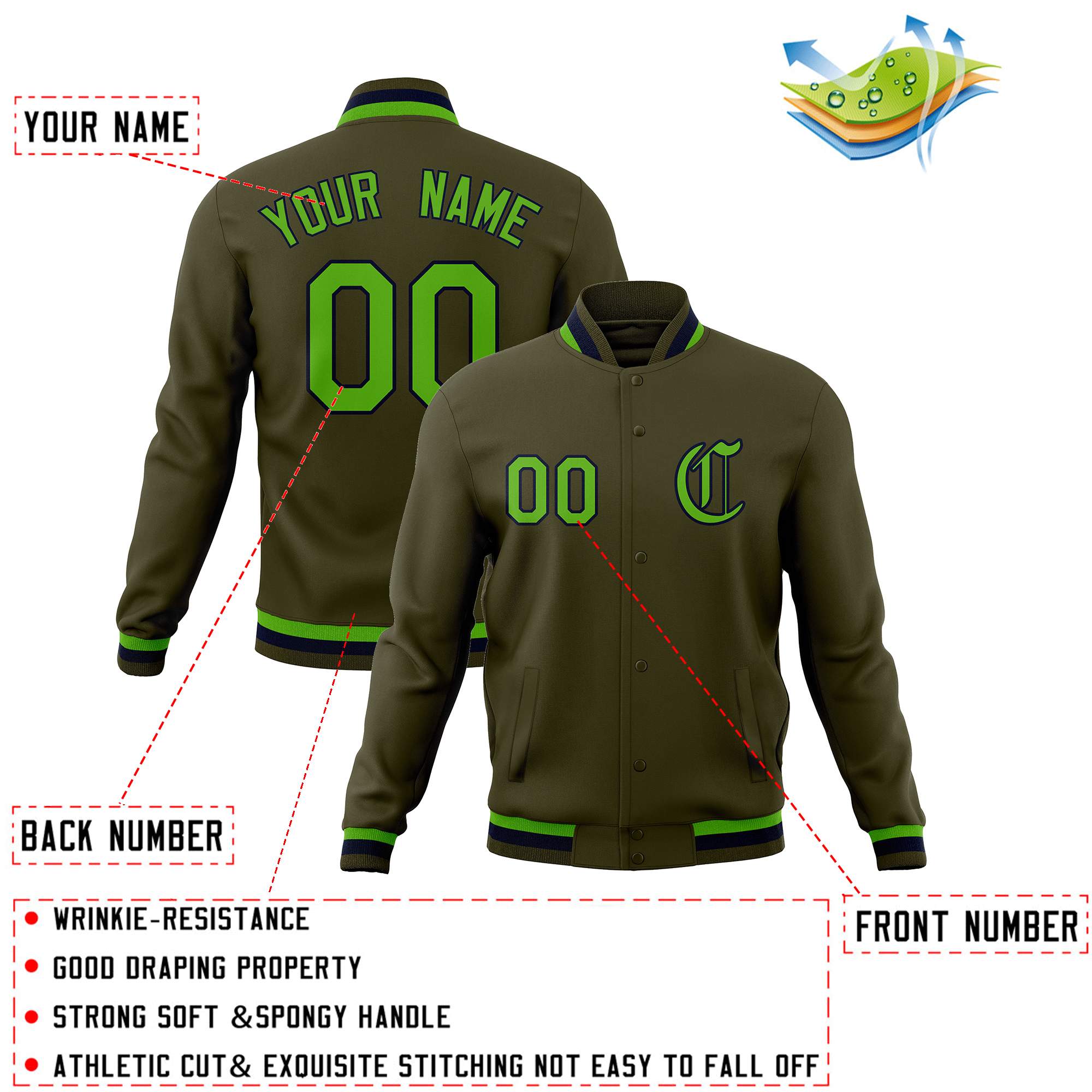 Custom Varsity Letterman Baseball Jackets Personalized Full-Snap with Raglan Sleeves