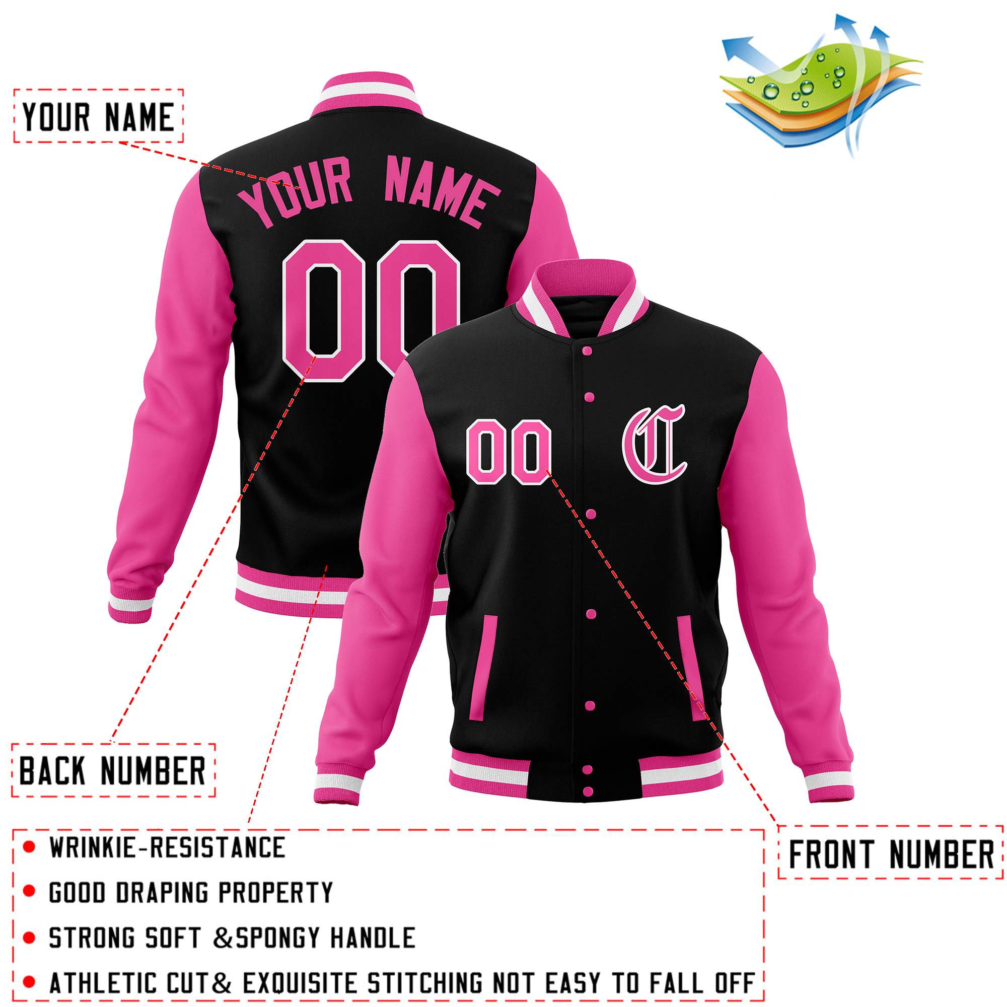 Custom Full-Snap Baseball Coats Raglan Sleeves Varsity Letterman Jackets