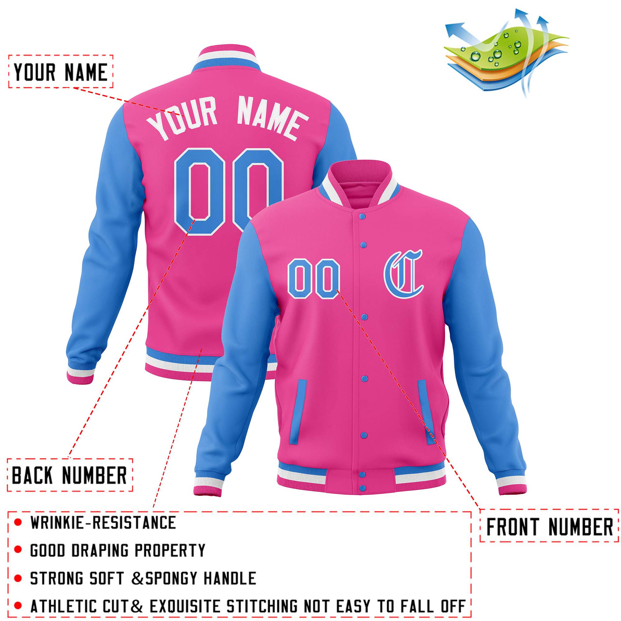 Custom Full-Snap Baseball Coats Raglan Sleeves Varsity Letterman Jackets