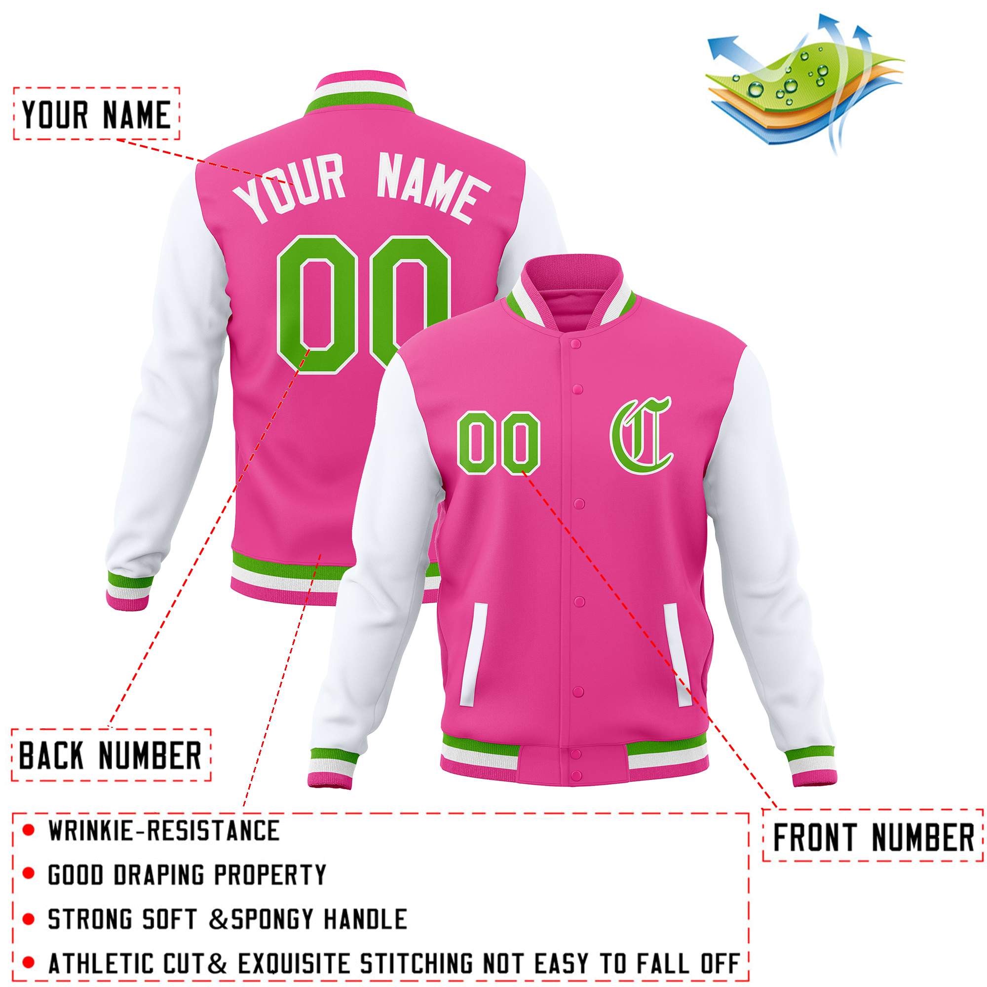 Custom Full-Snap Baseball Coats Personalized Varsity Letterman Jackets with Raglan Sleeves