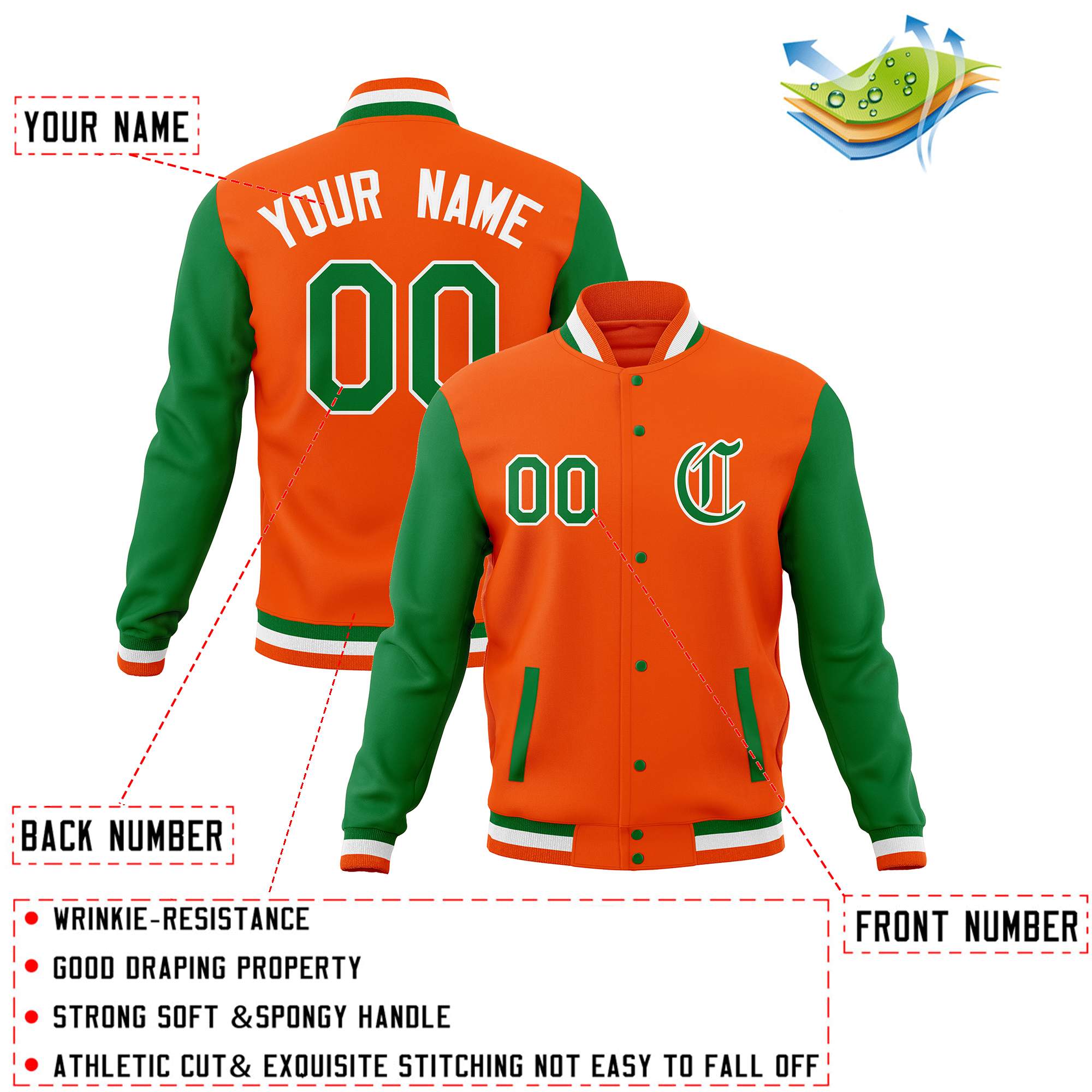 Custom Full-Snap Baseball Coats Personalized Varsity Letterman Jackets with Raglan Sleeves