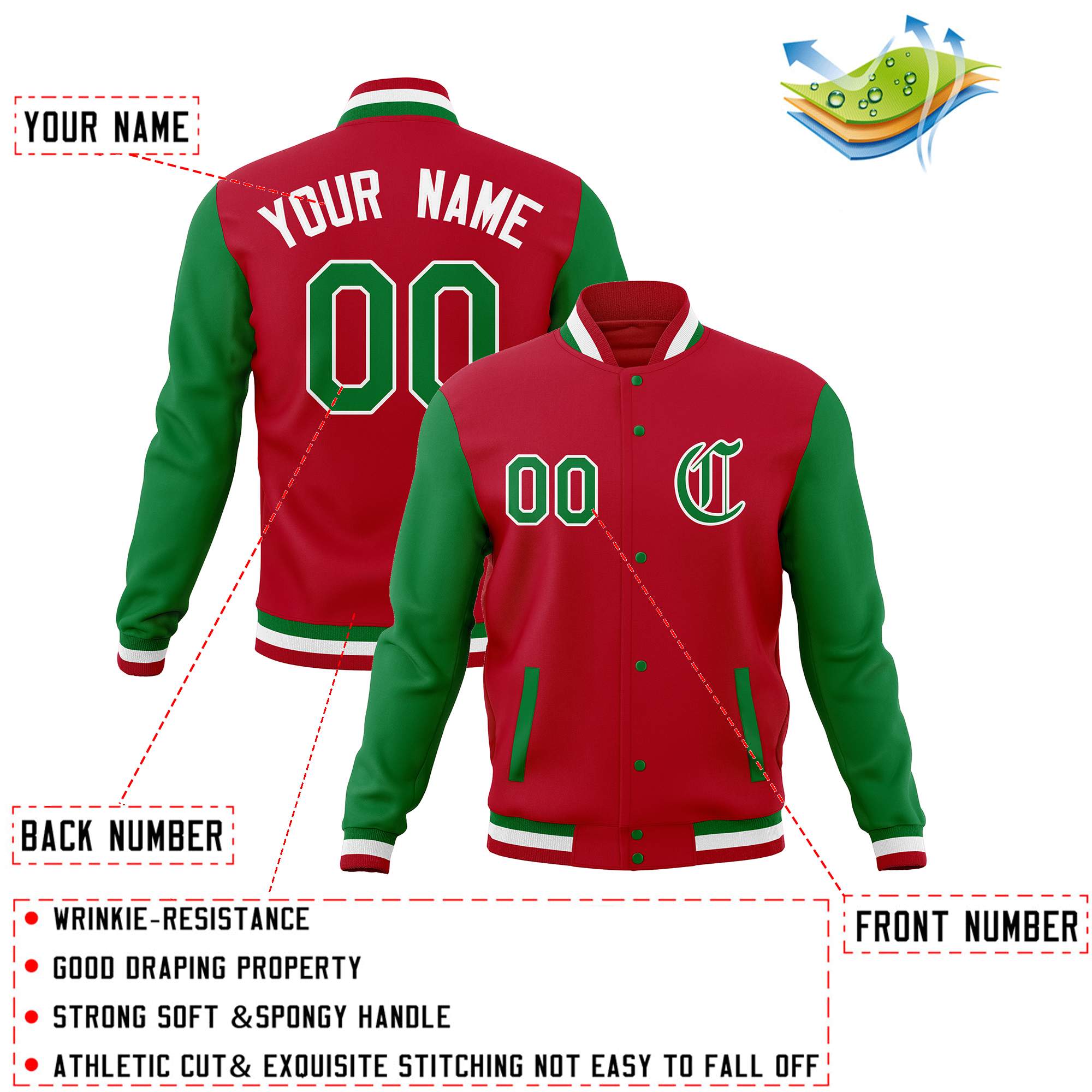 Custom Varsity Letterman Jackets Personalized Baseball Coats Full-Snap with Raglan Sleeves