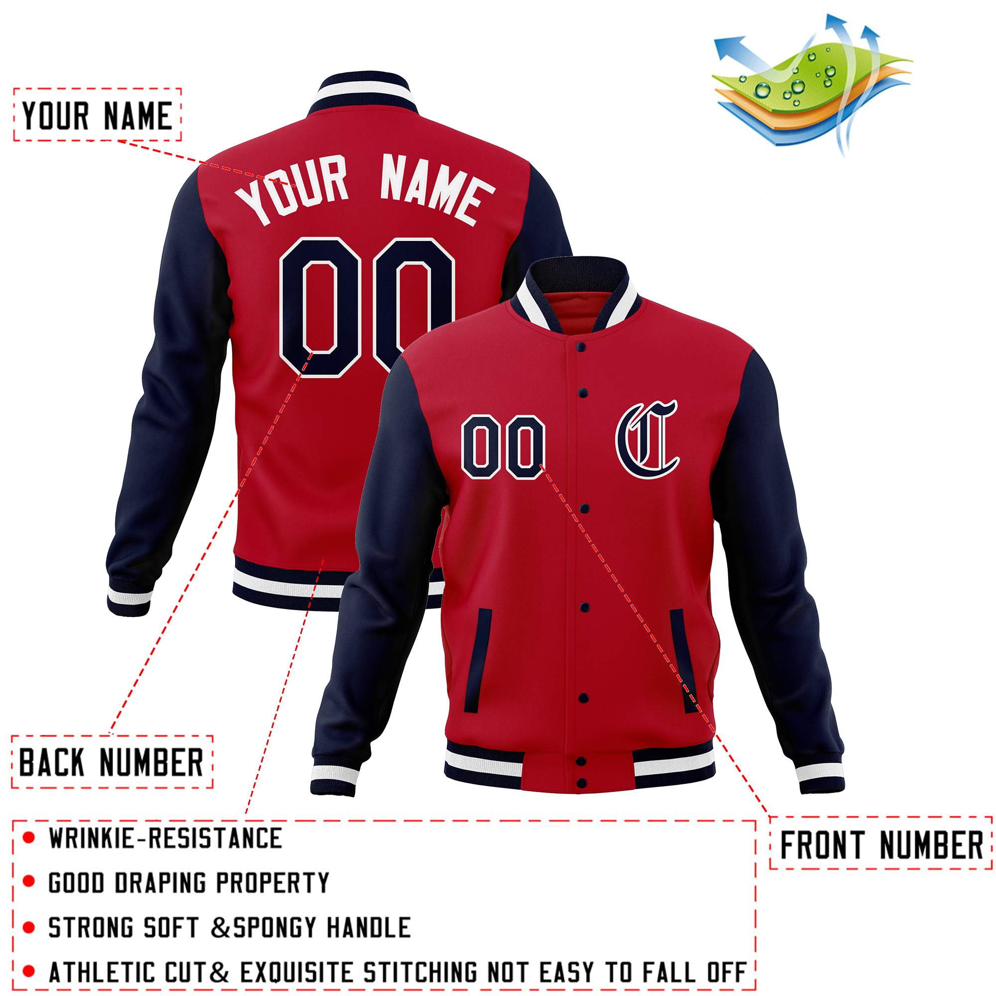 Custom Varsity Letterman Baseball Jackets Personalized Full-Snap Stitched Coats for Adults