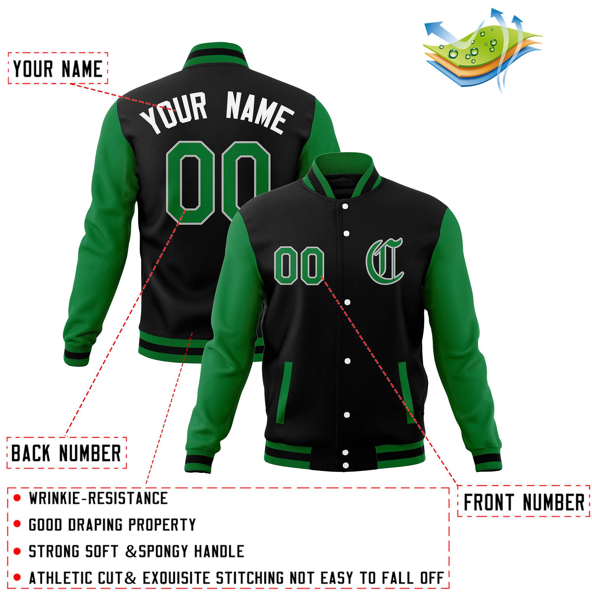 Custom Full-Snap Baseball Coats Personalized Varsity Letterman Jackets with Raglan Sleeves