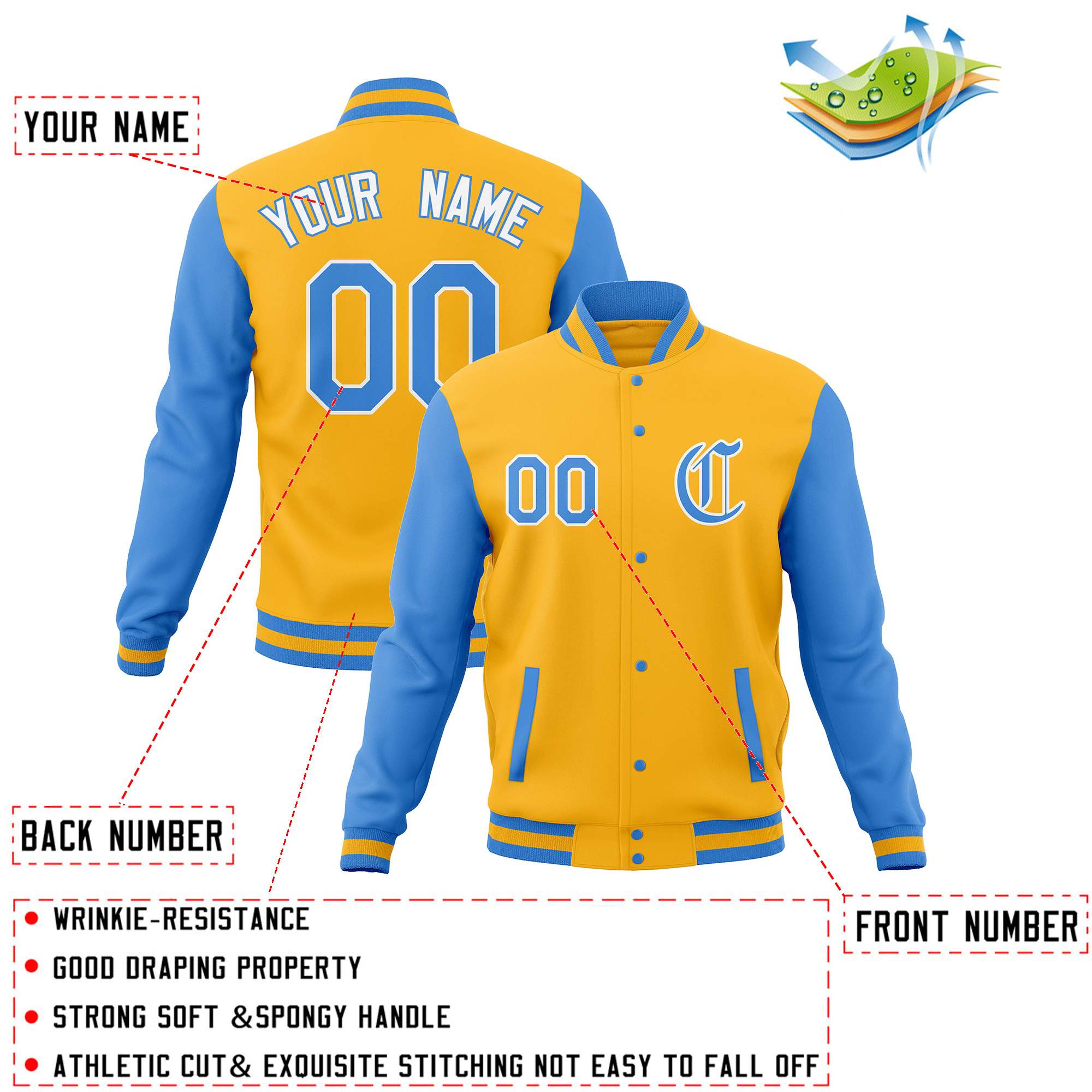 Custom Full-Snap Baseball Coats Raglan Sleeves Varsity Letterman Jackets