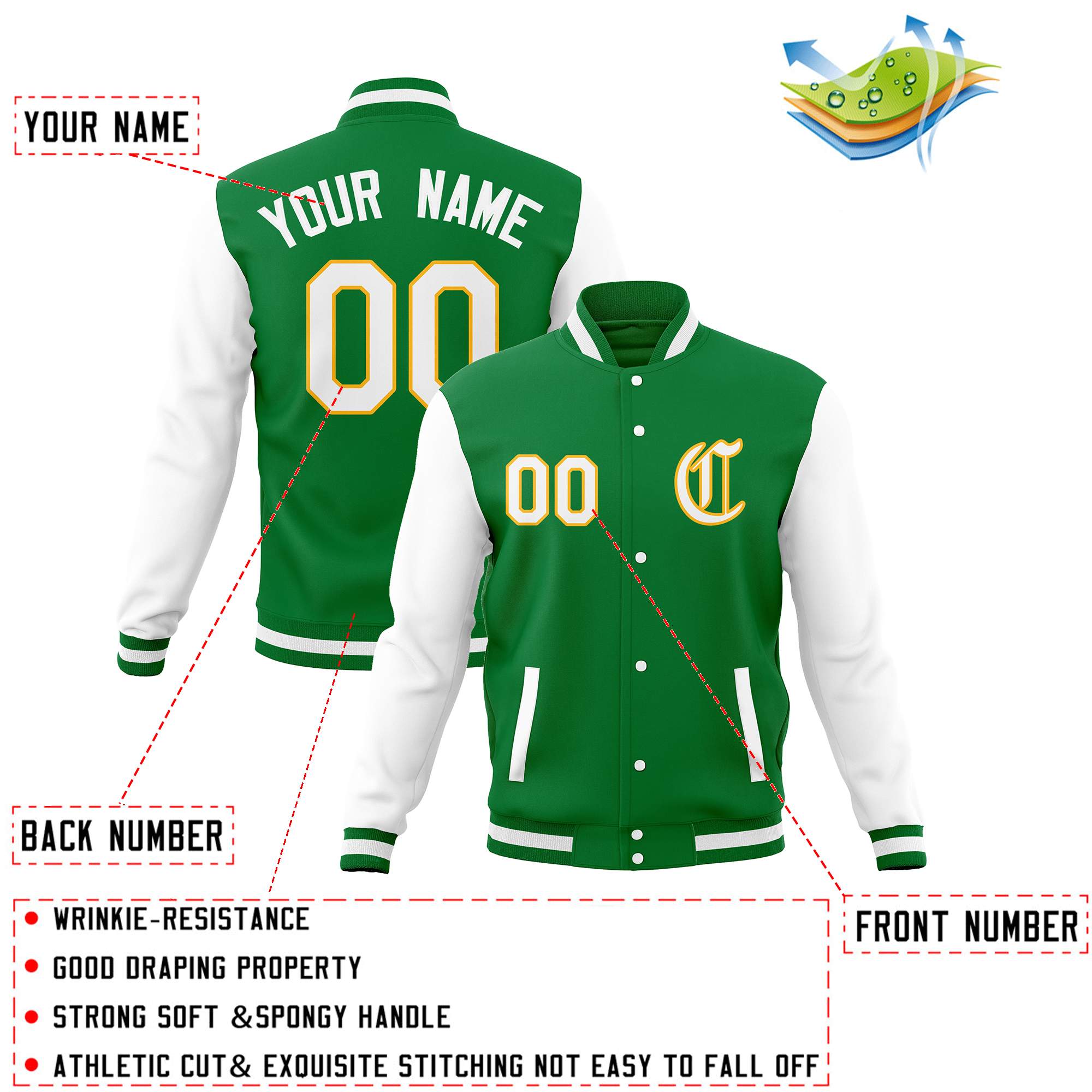 Custom Varsity Letterman Baseball Jackets Personalized Full-Snap with Raglan Sleeves