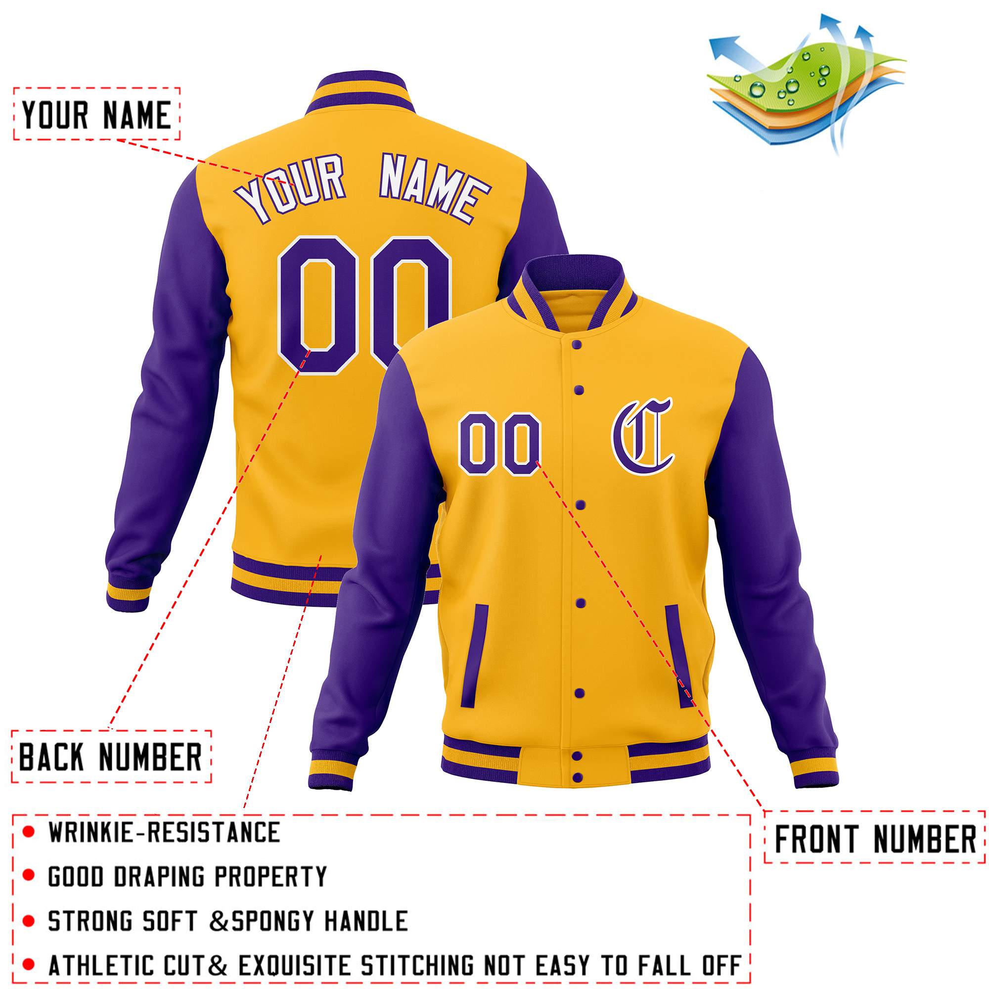 Custom Varsity Letterman Jackets Personalized Baseball Coats Full-Snap with Raglan Sleeves