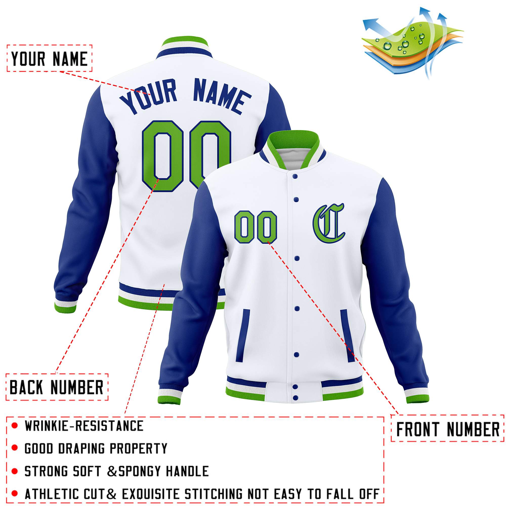 Custom Full-Snap Baseball Coats Raglan Sleeves Varsity Letterman Jackets