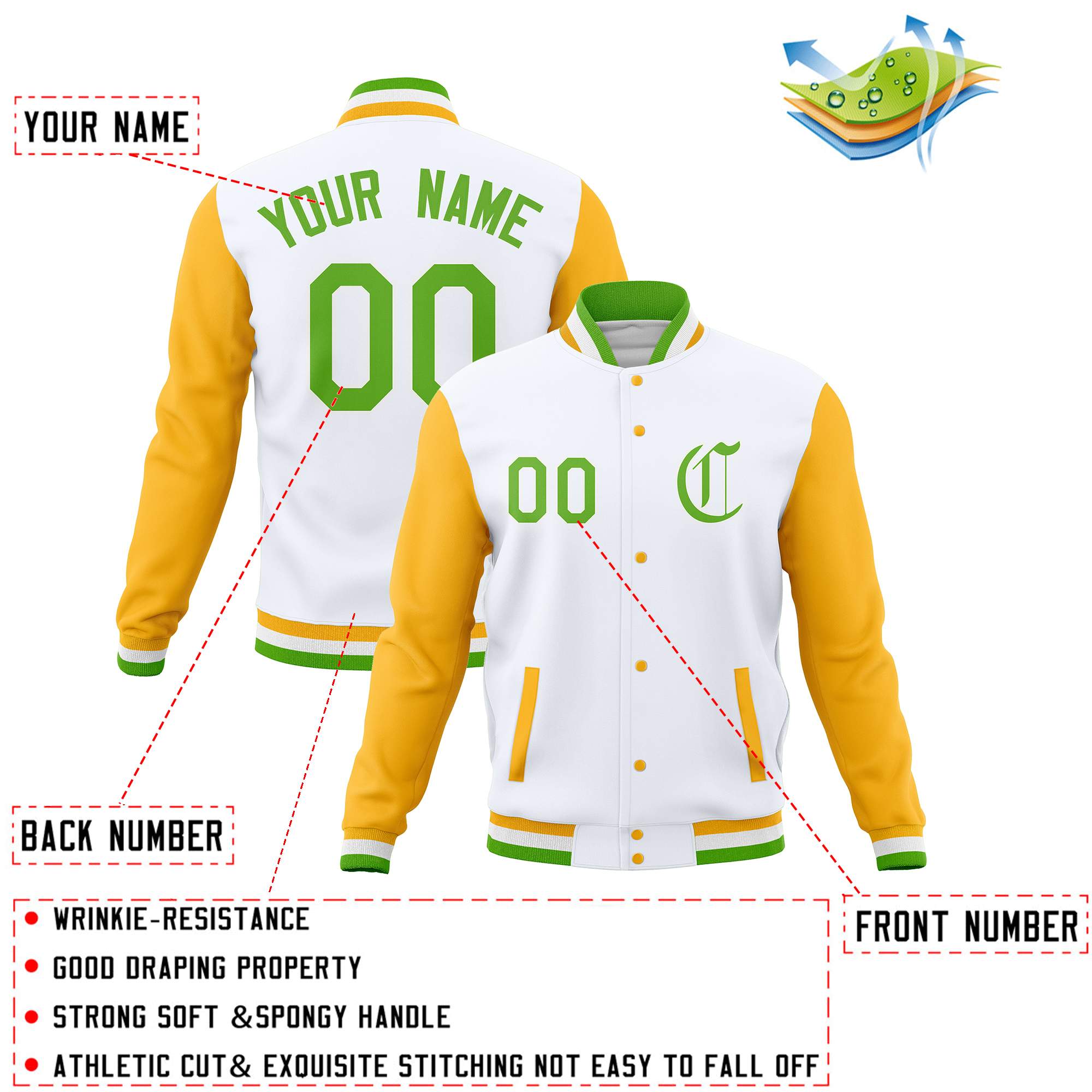 Custom Varsity Letterman Jackets Personalized Baseball Coats Full-Snap with Raglan Sleeves