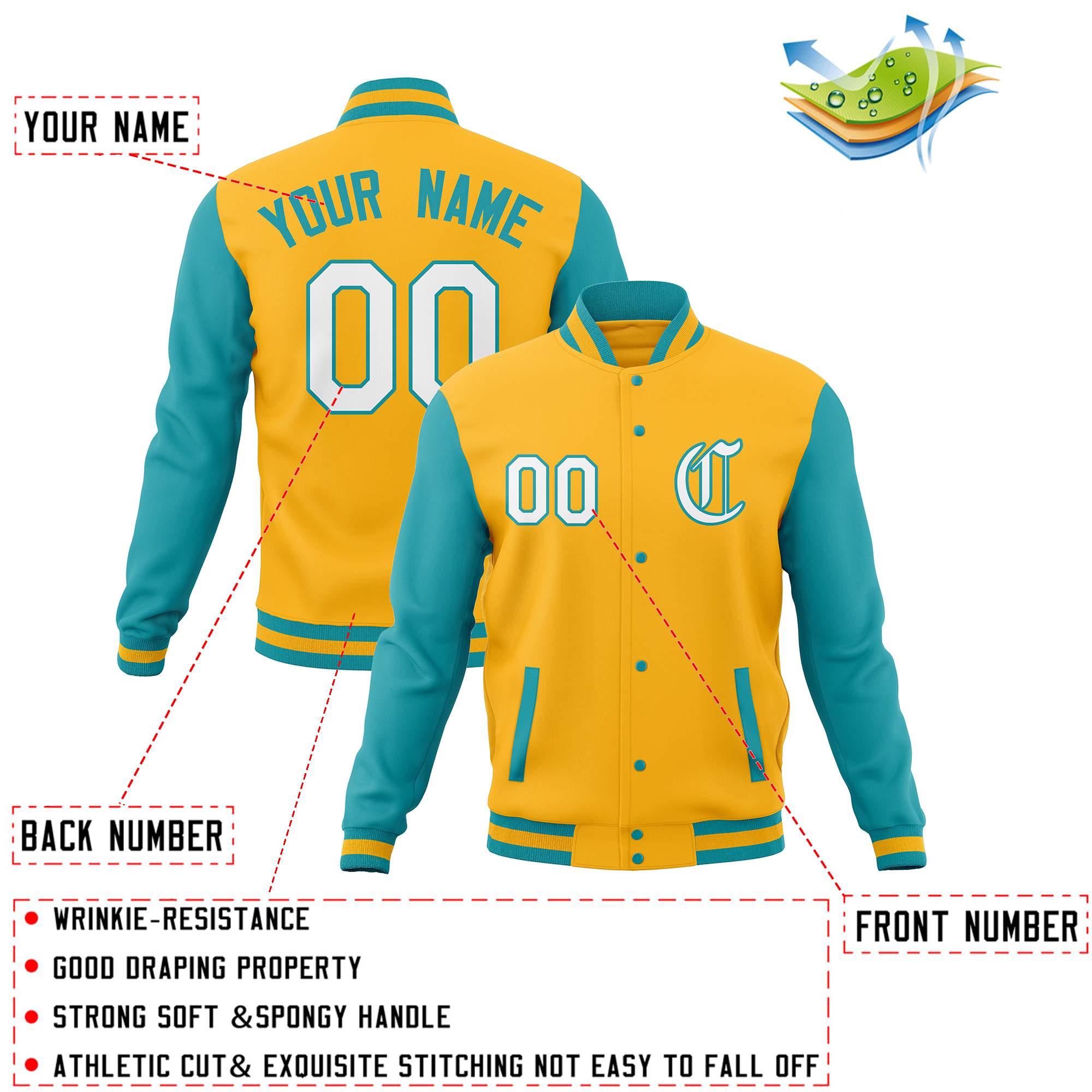 Custom Varsity Letterman Baseball Jackets Personalized Full-Snap with Raglan Sleeves