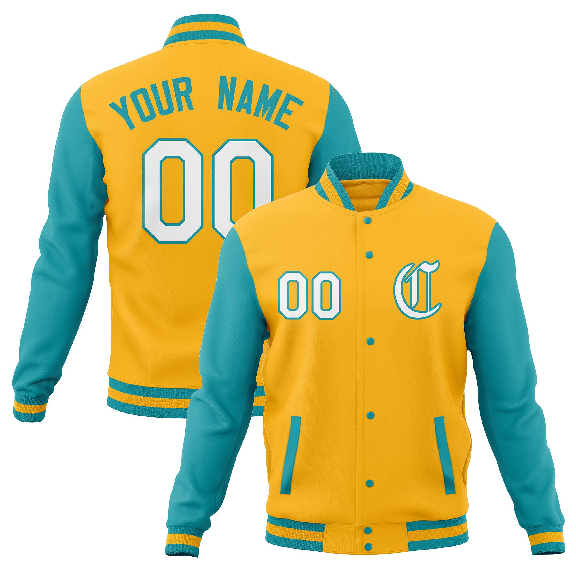 Custom Varsity Letterman Baseball Jackets Personalized Full-Snap with Raglan Sleeves