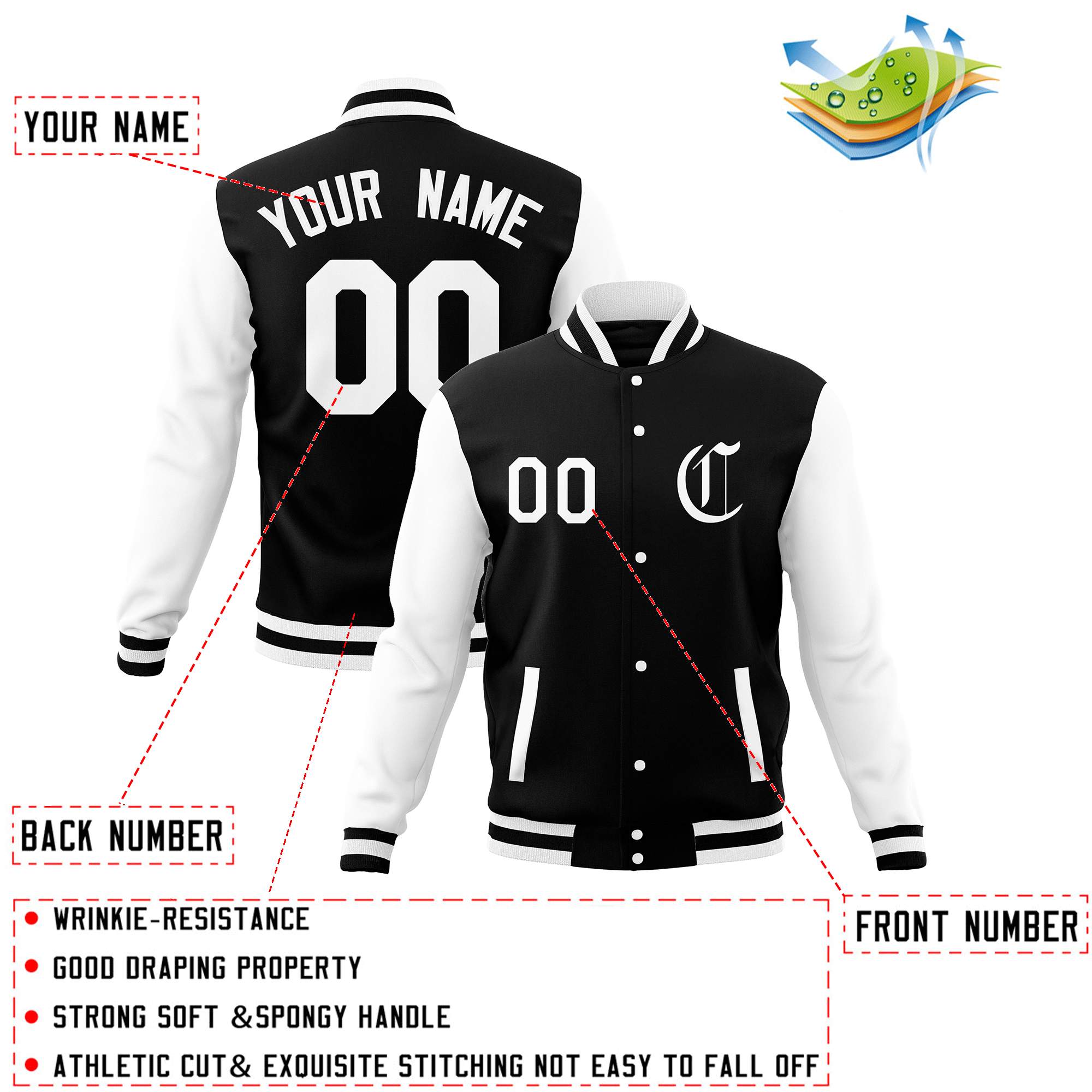 Custom Varsity Letterman Jackets Personalized Baseball Coats Full-Snap with Raglan Sleeves