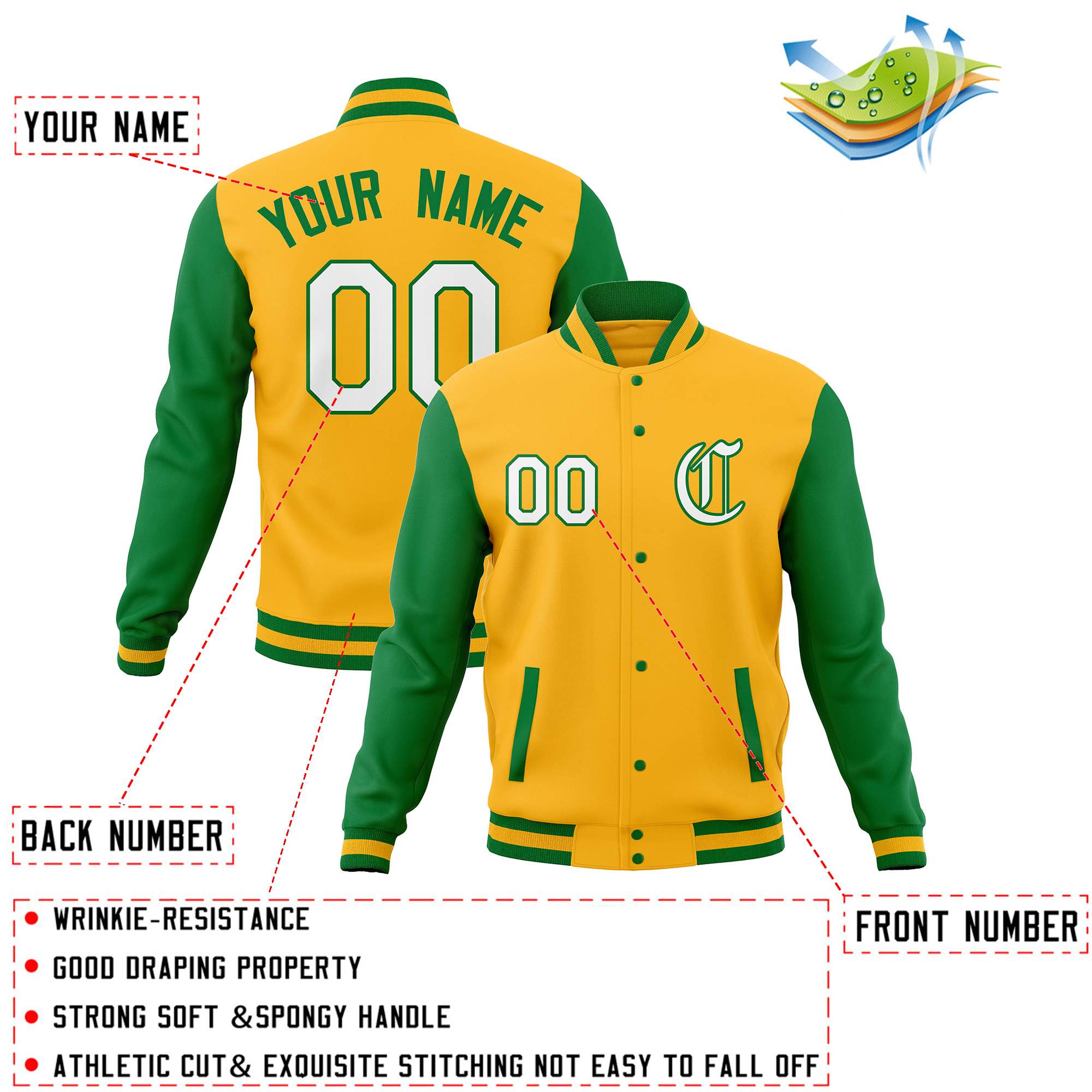 Custom Varsity Letterman Baseball Jackets Personalized Full-Snap Stitched Coats for Men Women