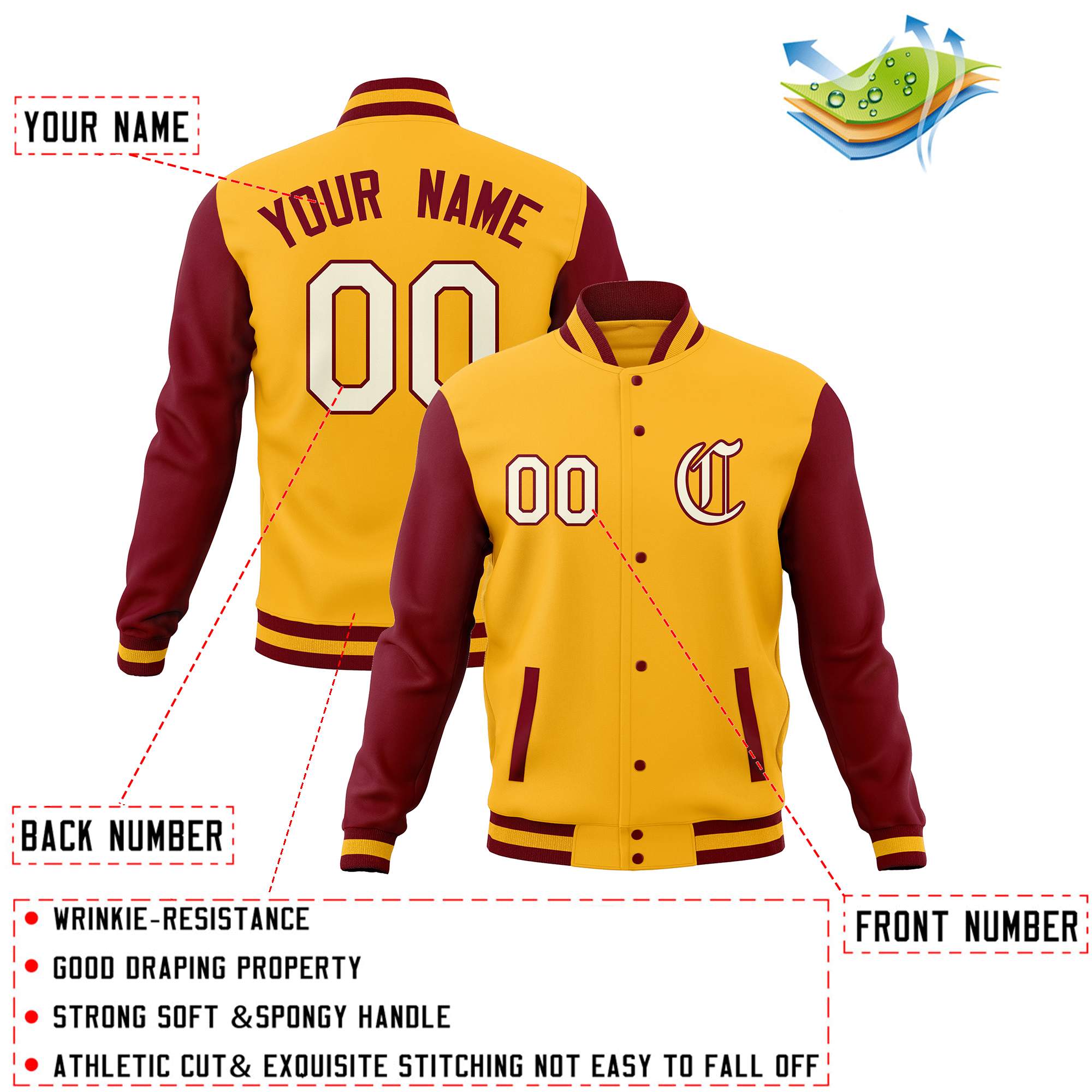 Custom Varsity Letterman Baseball Jackets Personalized Full-Snap Stitched Coats for Adults