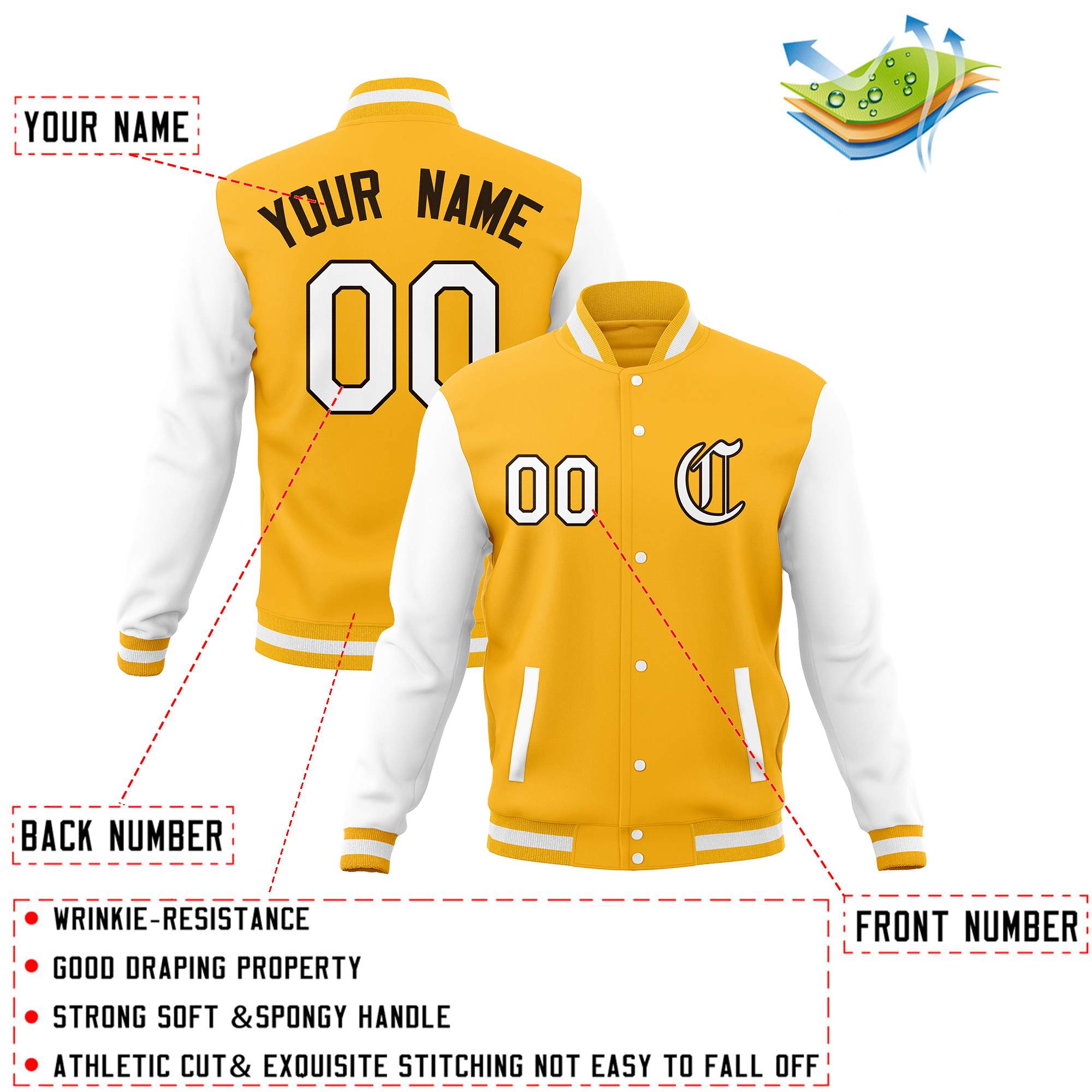 Custom Varsity Letterman Baseball Jackets Personalized Full-Snap Stitched Coats for Men Women