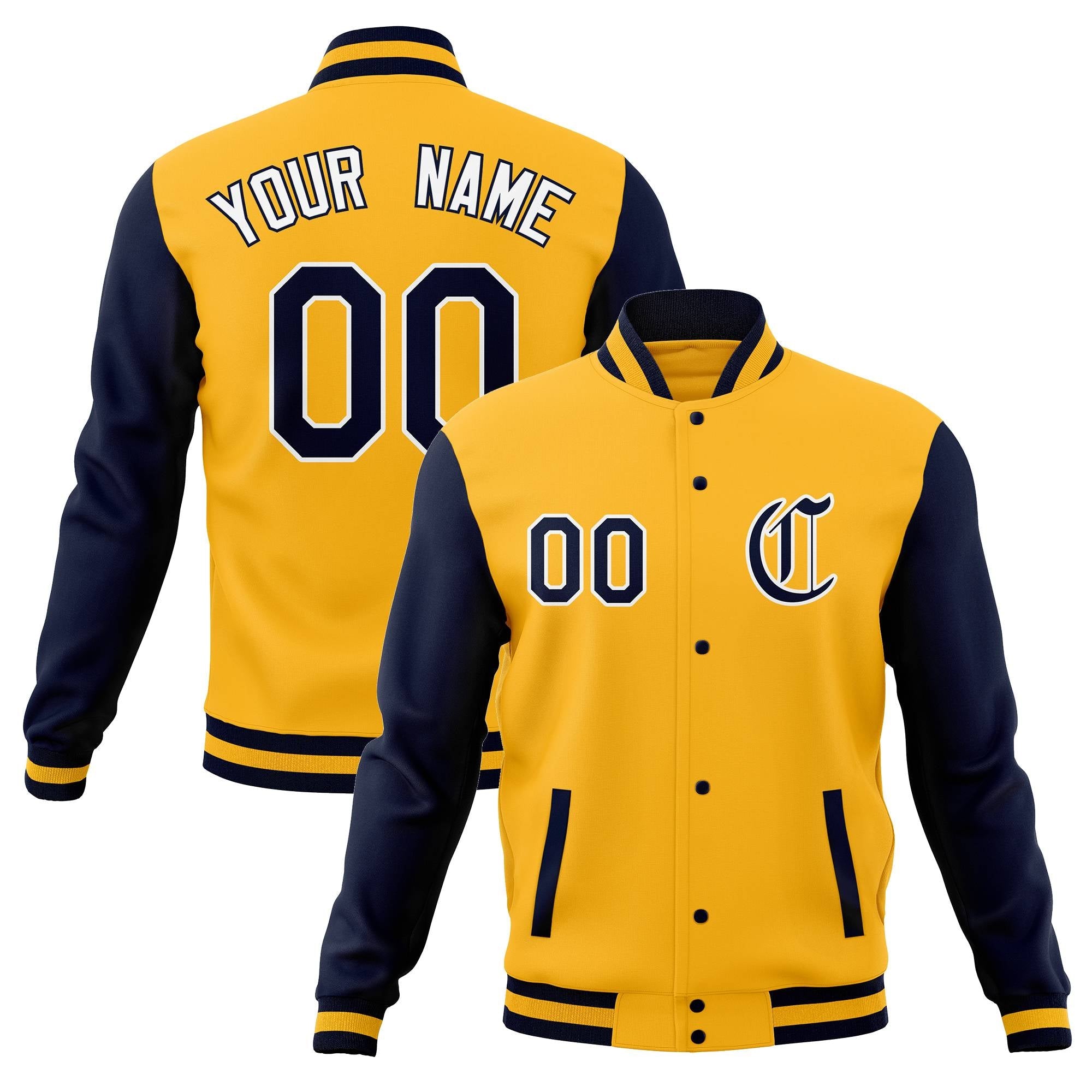 Custom Varsity Letterman Baseball Jackets Personalized Full-Snap with Raglan Sleeves