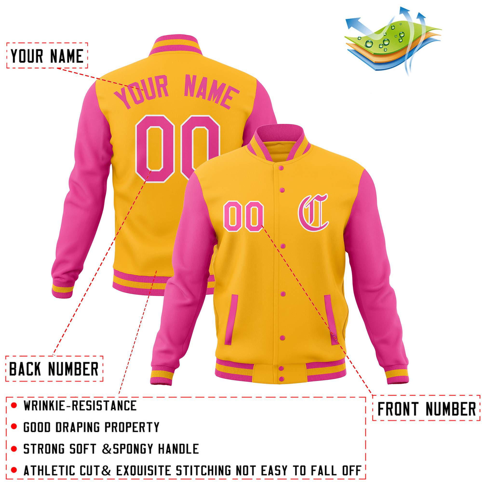 Custom Full-Snap Baseball Coats Personalized Varsity Letterman Jackets with Raglan Sleeves