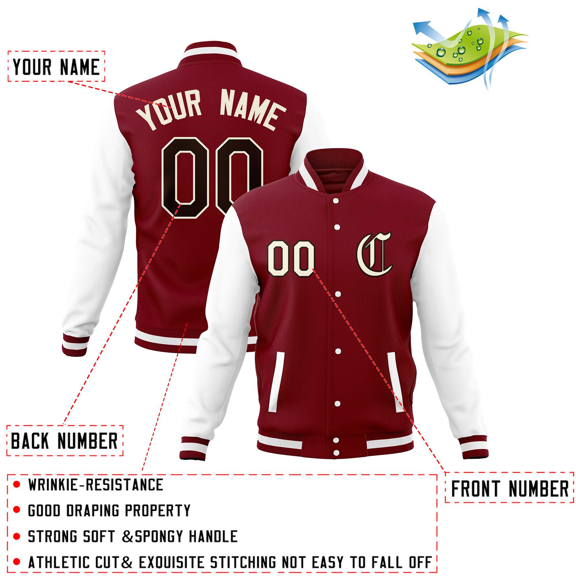 Custom Varsity Letterman Baseball Jackets Personalized Full-Snap Stitched Coats for Men Women