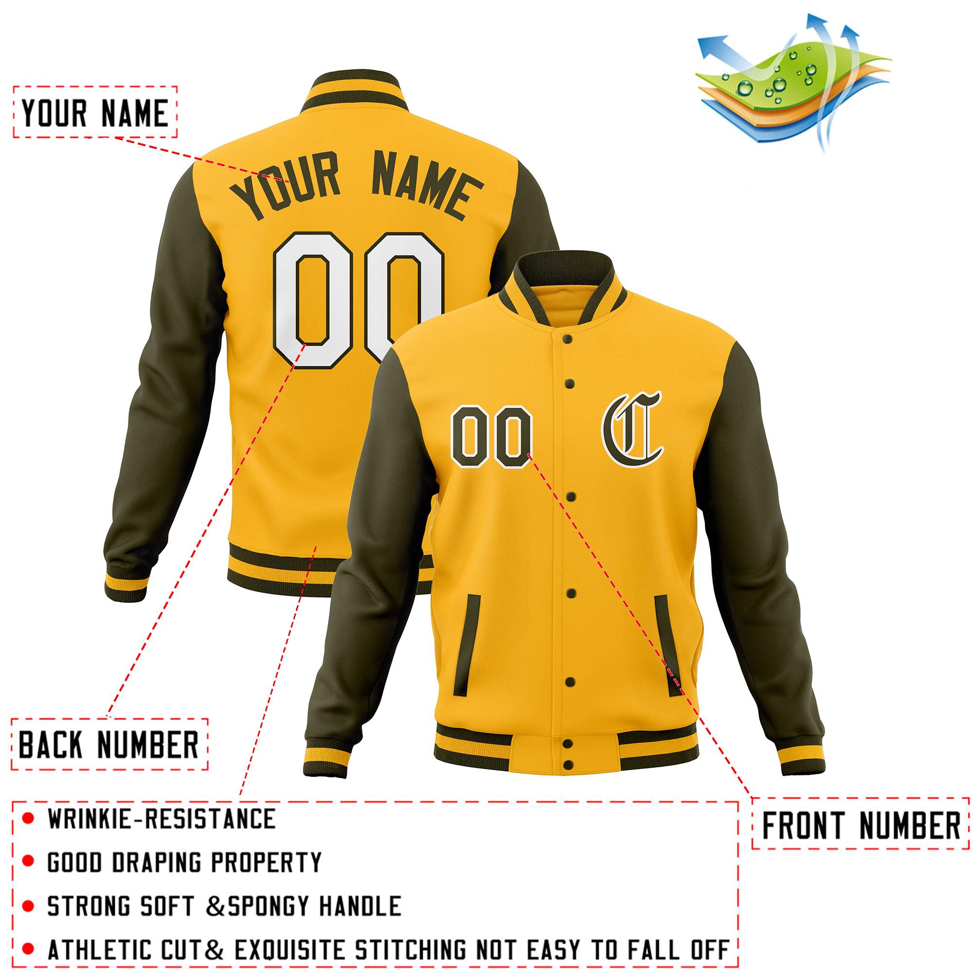 Custom Varsity Letterman Baseball Jackets Personalized Full-Snap Stitched Coats for Men Women