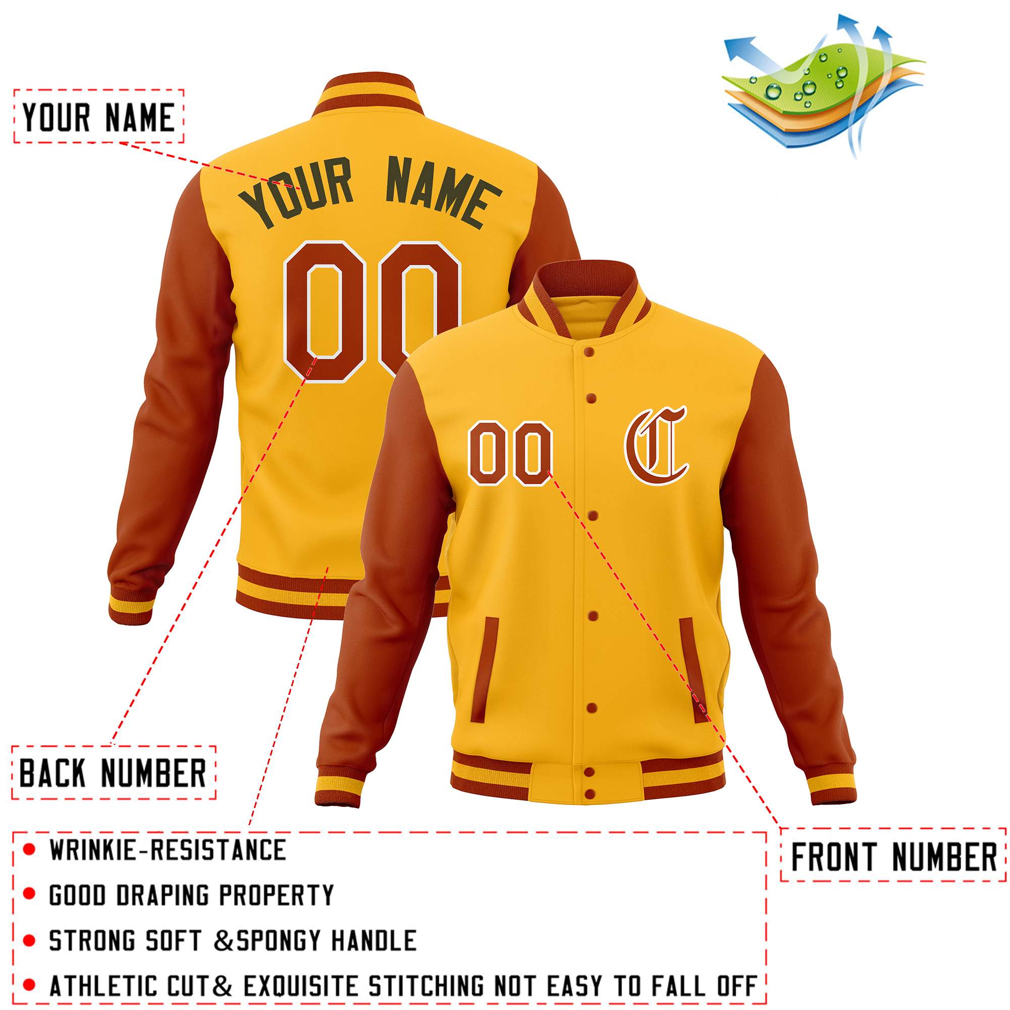 Custom Varsity Letterman Baseball Jackets Personalized Full-Snap Stitched Coats for Adults