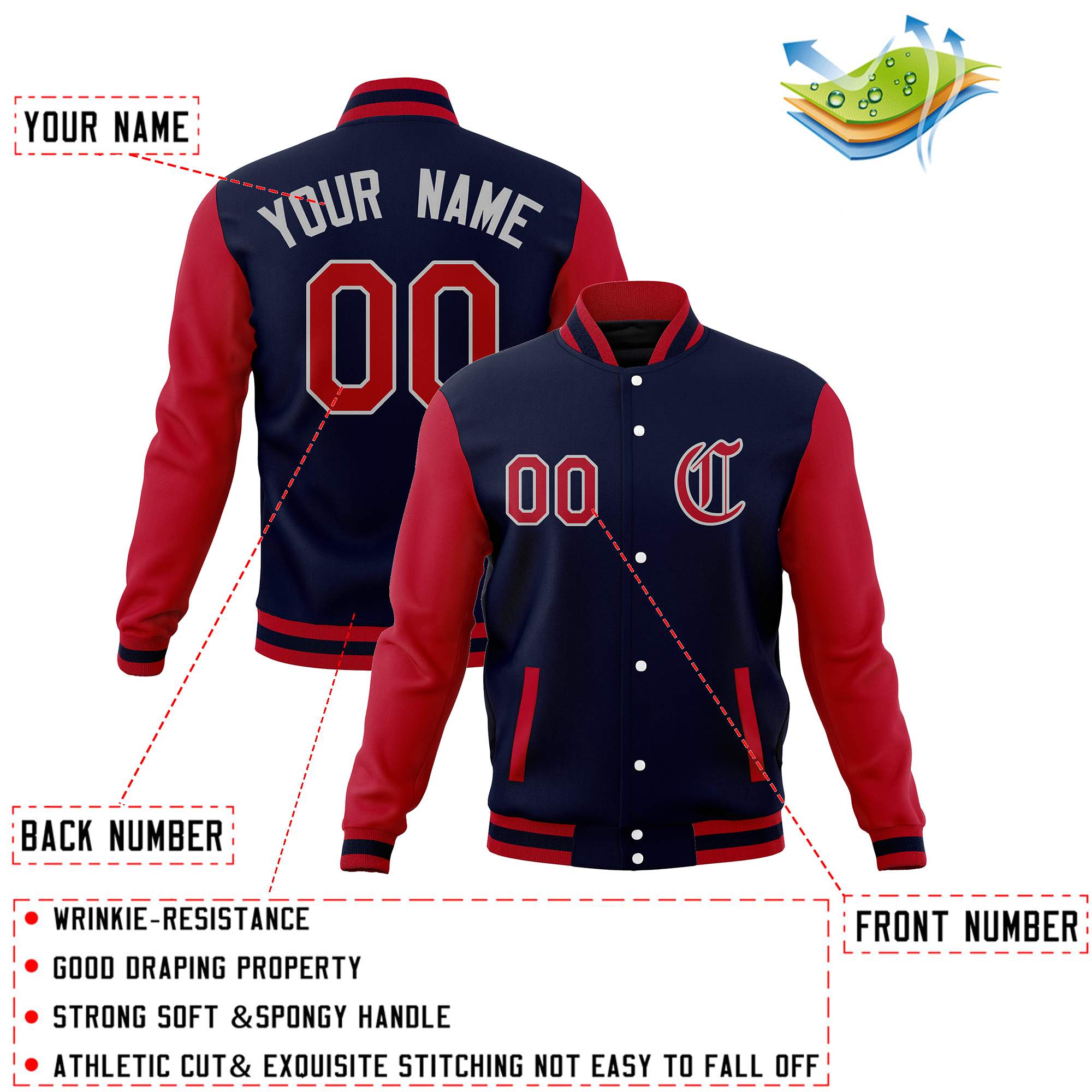 Custom Full-Snap Baseball Coats Raglan Sleeves Varsity Letterman Jackets