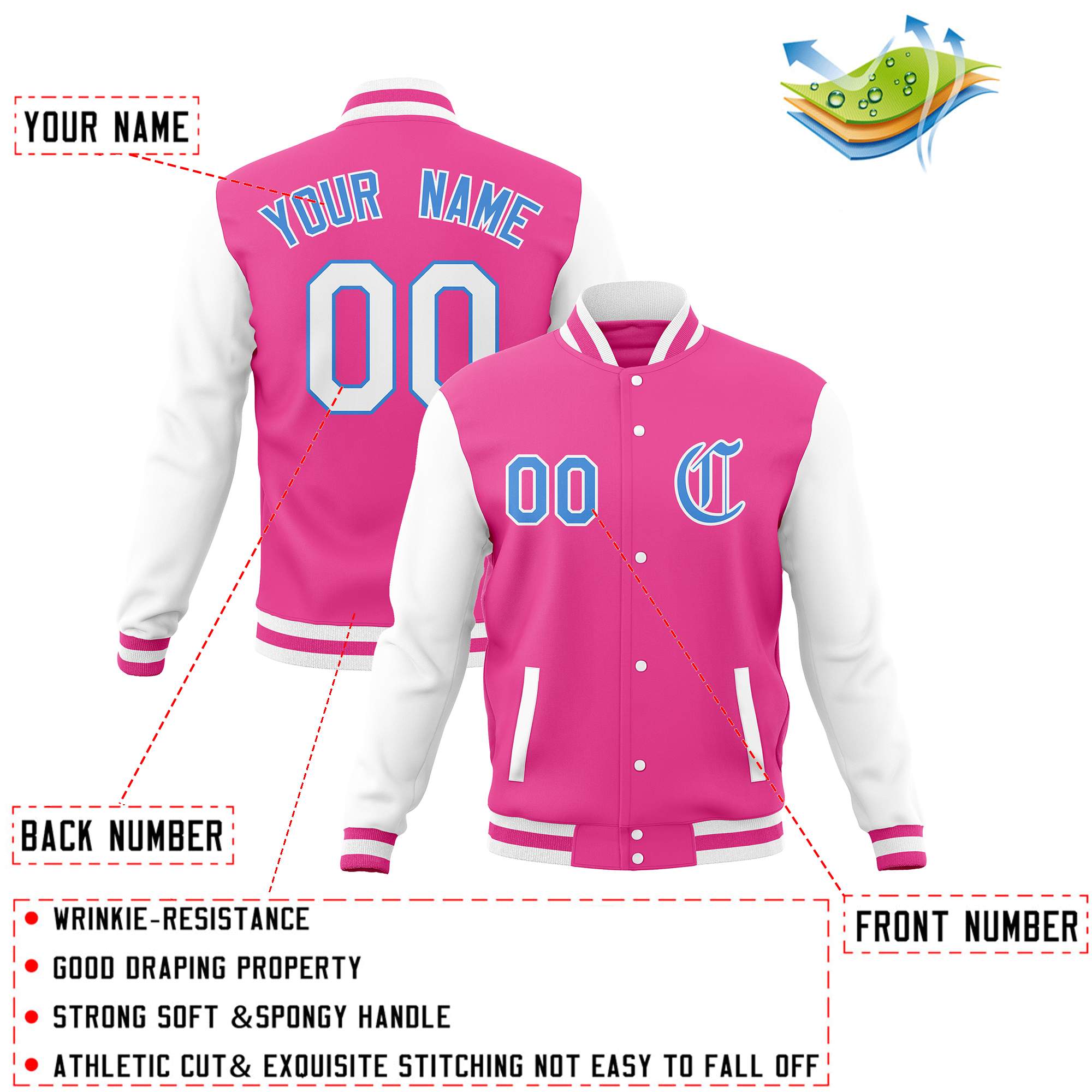 Custom Varsity Letterman Jackets Personalized Baseball Coats Full-Snap with Raglan Sleeves