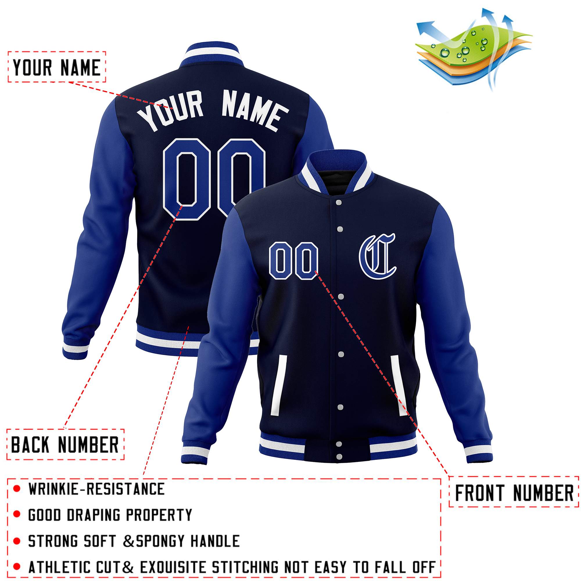 Custom Varsity Letterman Jackets Personalized Baseball Coats Full-Snap with Raglan Sleeves