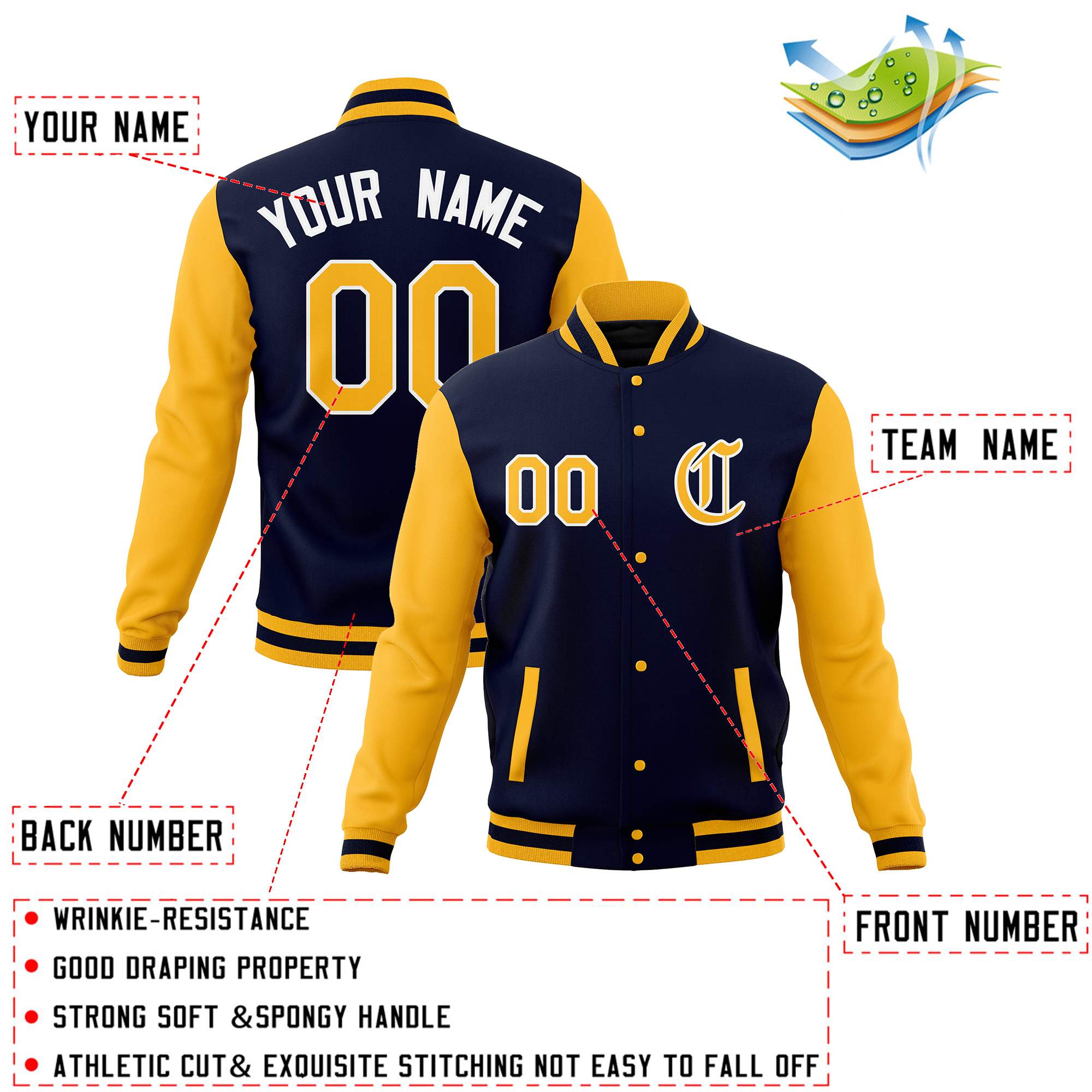 Custom Varsity Letterman Baseball Jackets Personalized Full-Snap with Raglan Sleeves