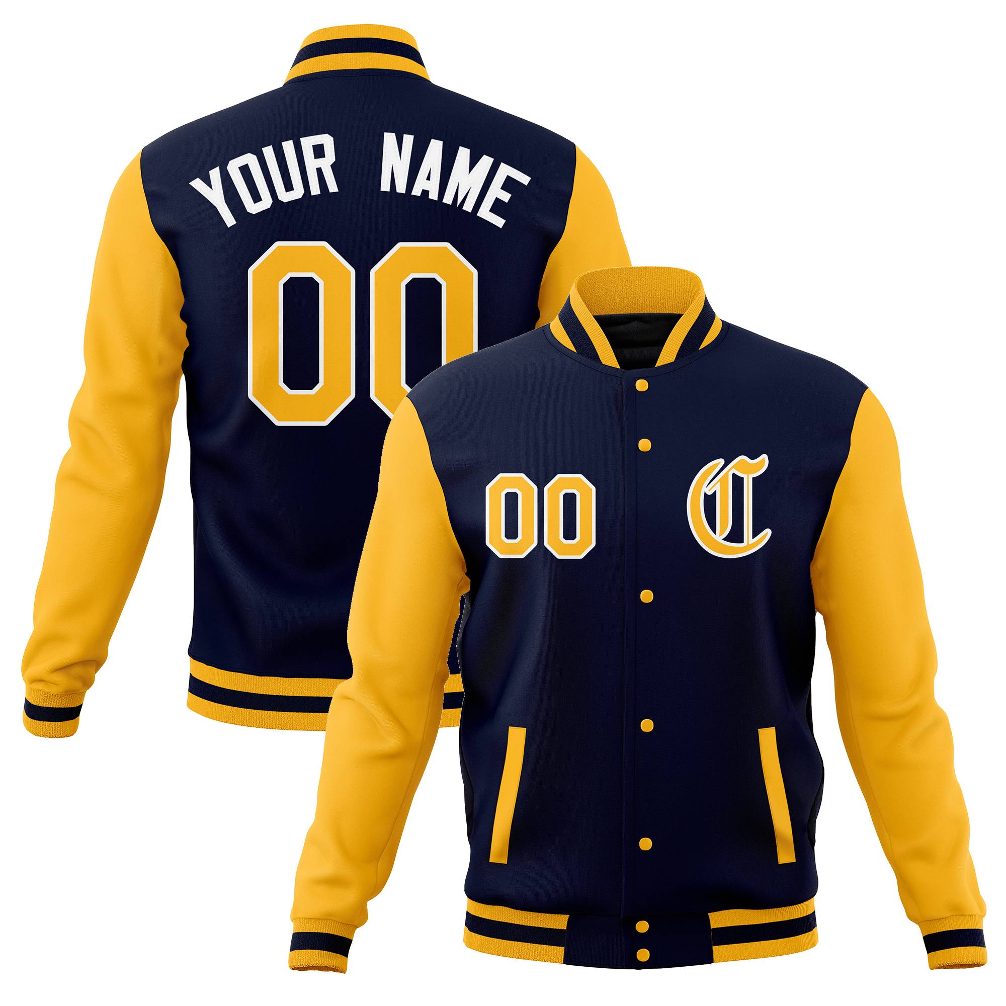 Vestes de baseball Varsity Letterman personnalisées à bouton-pression complète avec manches raglan