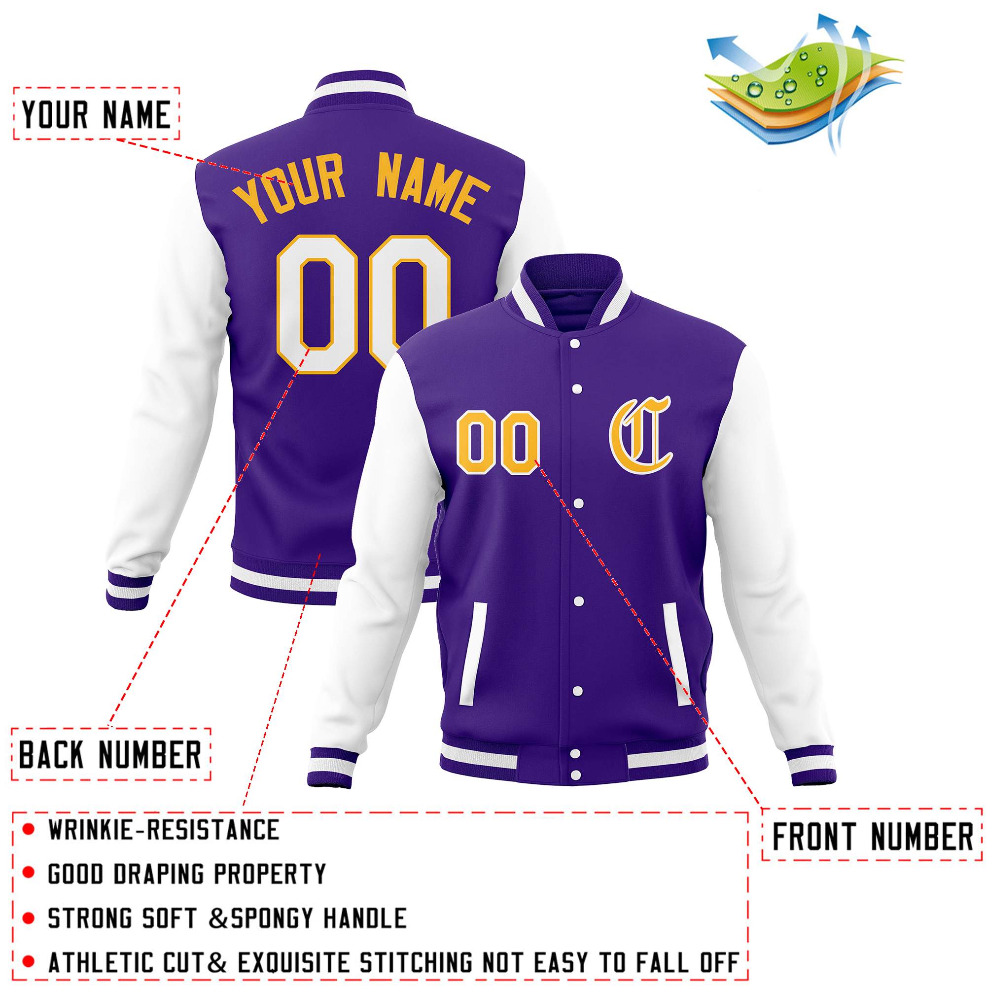 Custom Varsity Letterman Baseball Jackets Personalized Full-Snap Stitched Coats for Men Women