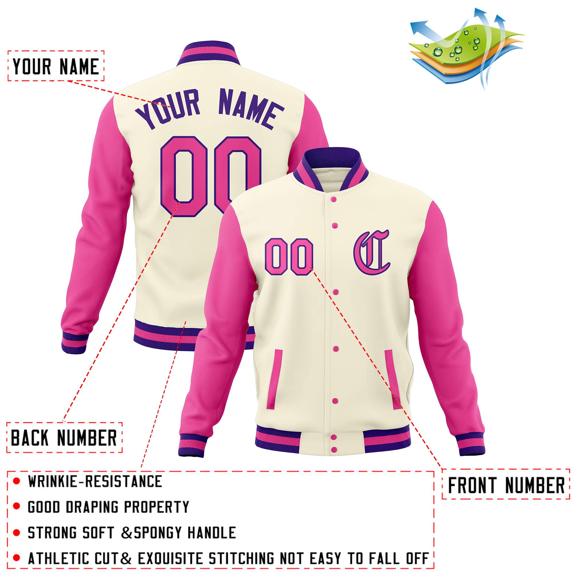 Custom Varsity Letterman Baseball Jackets Personalized Full-Snap Stitched Coats for Men Women