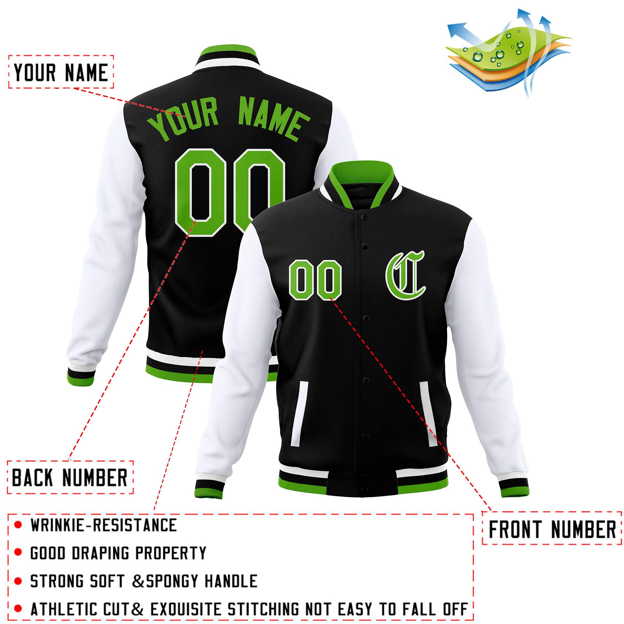 Custom Varsity Letterman Baseball Jackets Personalized Full-Snap with Raglan Sleeves