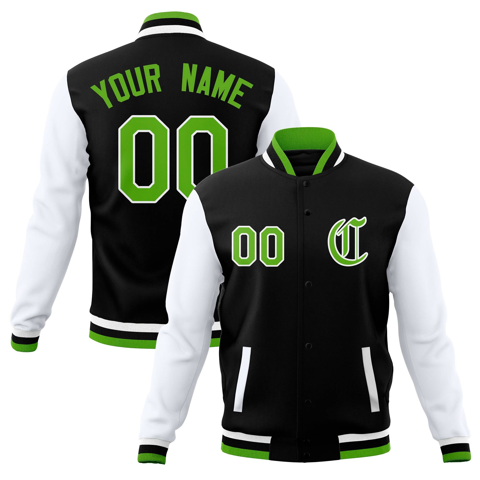 Custom Varsity Letterman Baseball Jackets Personalized Full-Snap with Raglan Sleeves