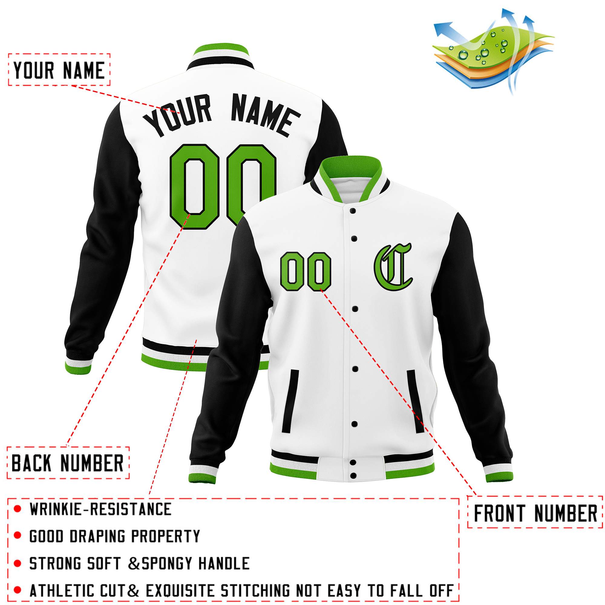 Custom Varsity Letterman Baseball Jackets Personalized Full-Snap with Raglan Sleeves