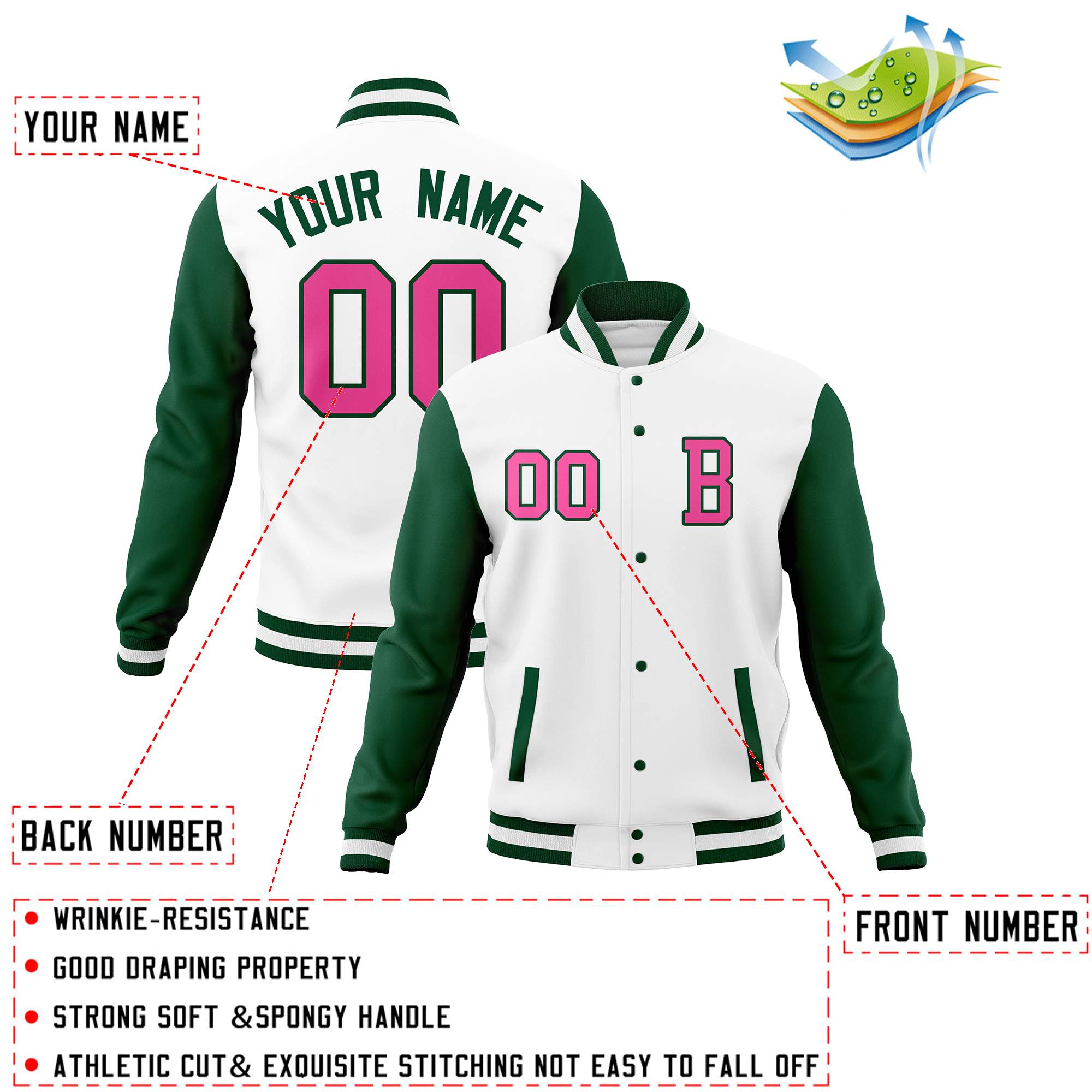 Custom Varsity Letterman Baseball Jacket Personalized Full-Snap Stitched Name Number