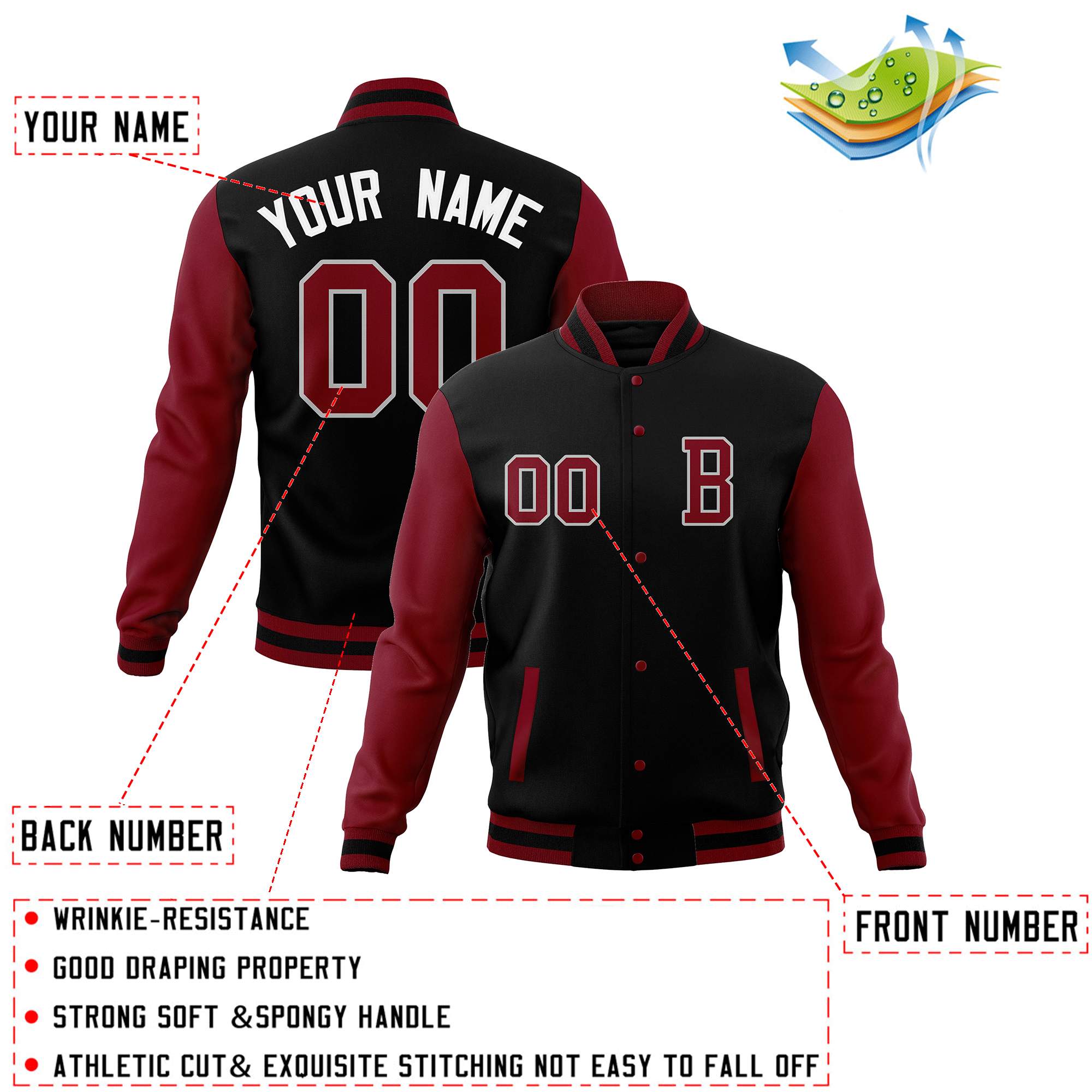 Custom Varsity Letterman Baseball Jacket Personalized Full-Snap Stitched Name Number