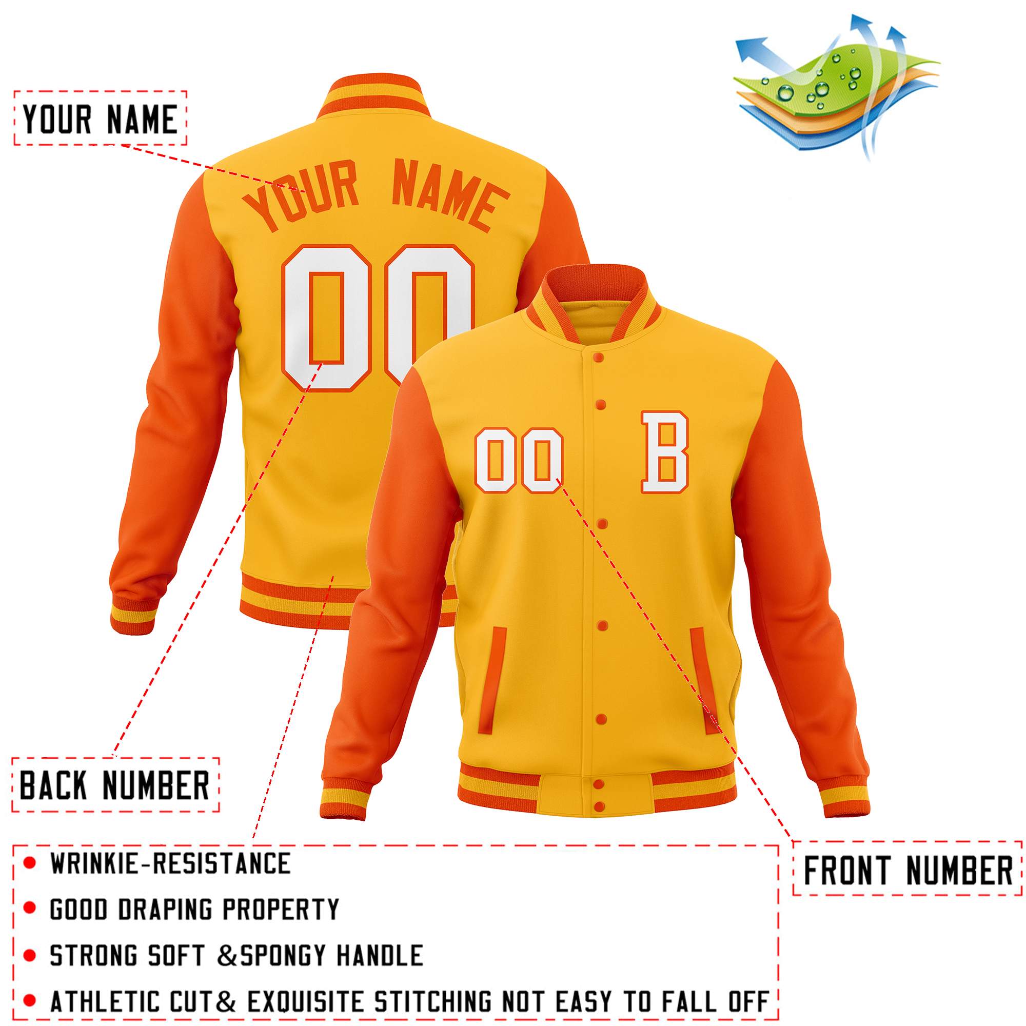 Custom Varsity Letterman Baseball Jacket Personalized Full-Snap Stitched Name Number