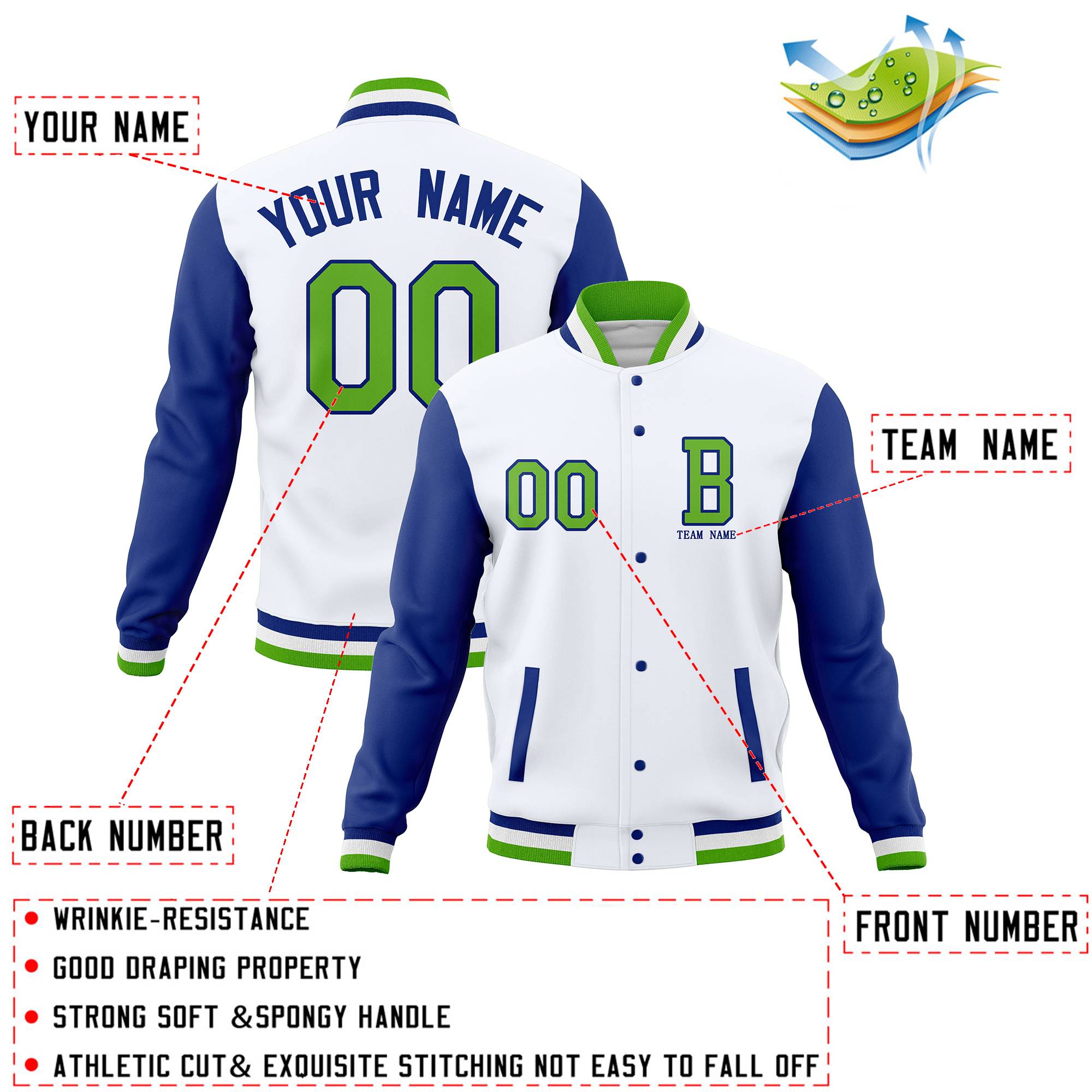 Custom Varsity Letterman Baseball Jacket Personalized Full-Snap Stitched Coats