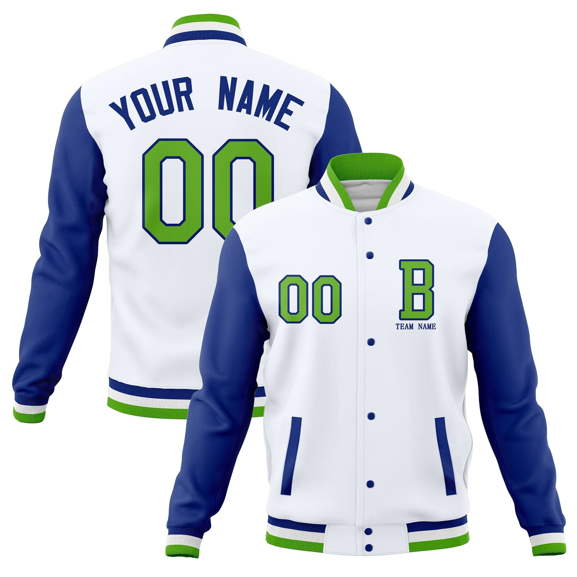 Custom Varsity Letterman Baseball Jacket Personalized Full-Snap Stitched Coats