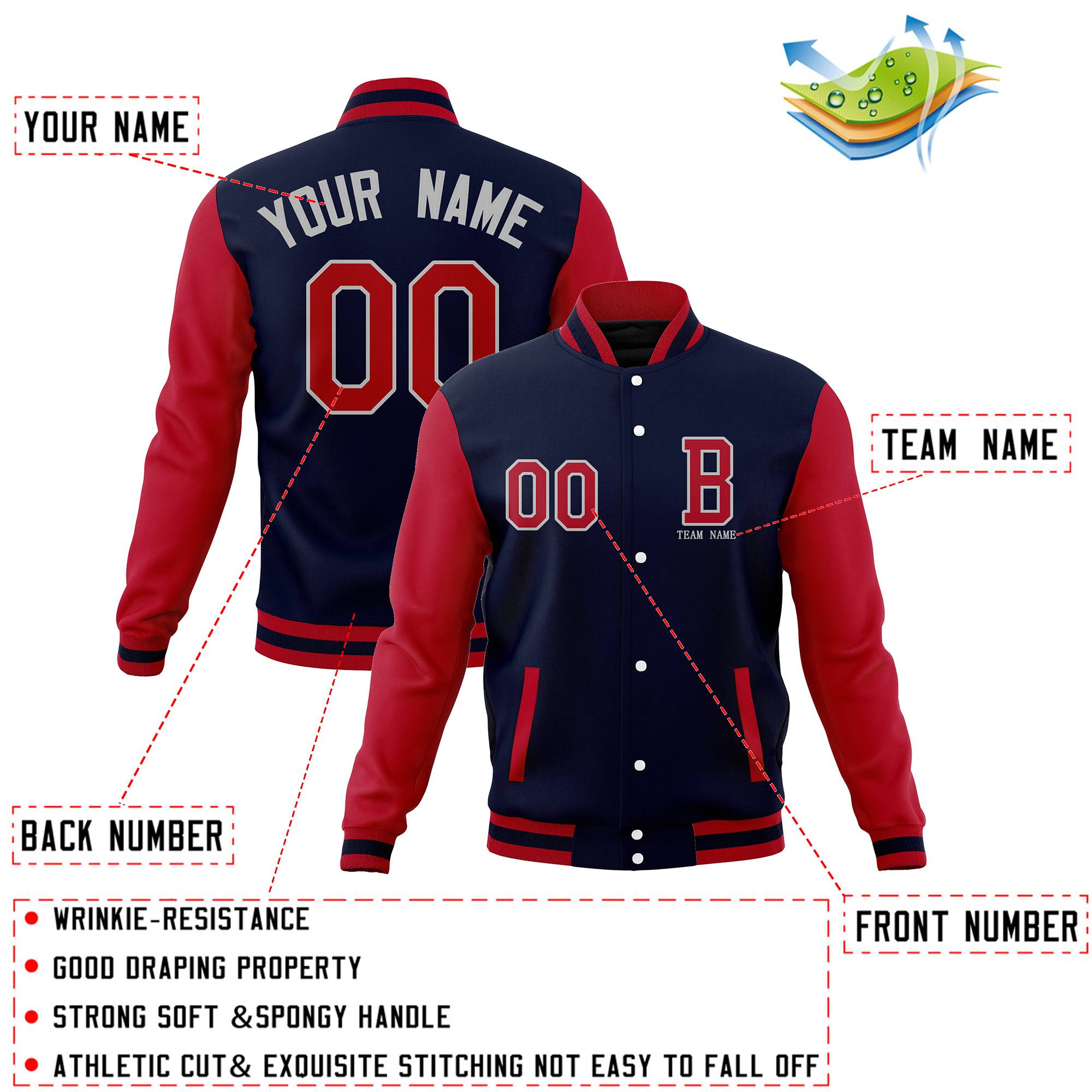 Custom Varsity Letterman Baseball Jacket Personalized Full-Snap Stitched Coats