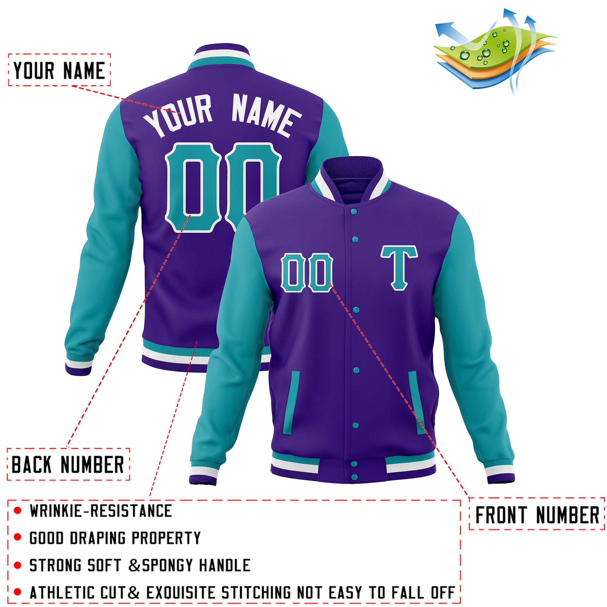 Custom Men's Casual Baseball Coats Varsity Letterman Full-Snap Jackets