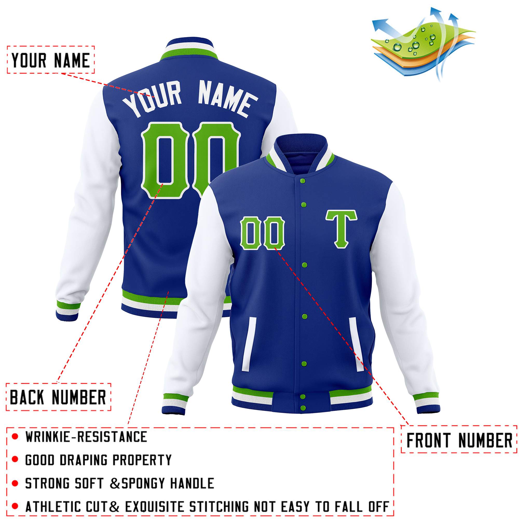 Custom Adult Full-Snap Baseball Varsity Letterman Jackets Cotton Blend Coats