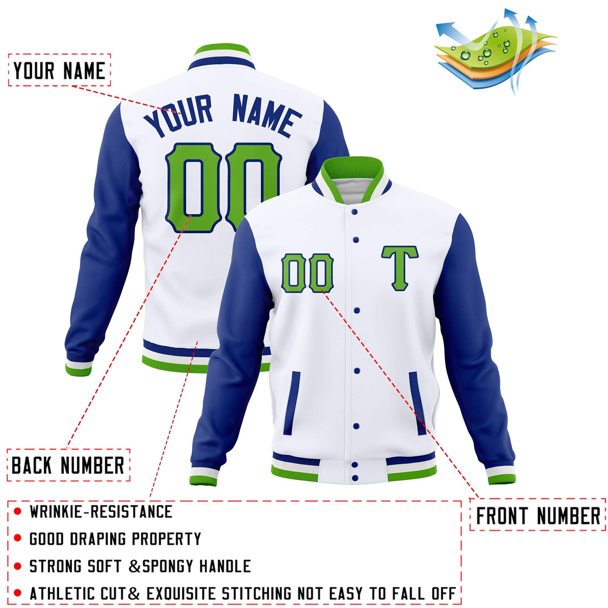 Custom Adult Full-Snap Baseball Varsity Letterman Jackets Cotton Blend Coats